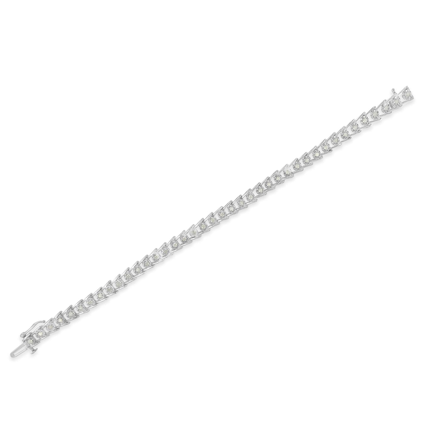 Sterling Silver Rose-cut Diamond Wave link Bracelet (1 cttw I-J Color I3