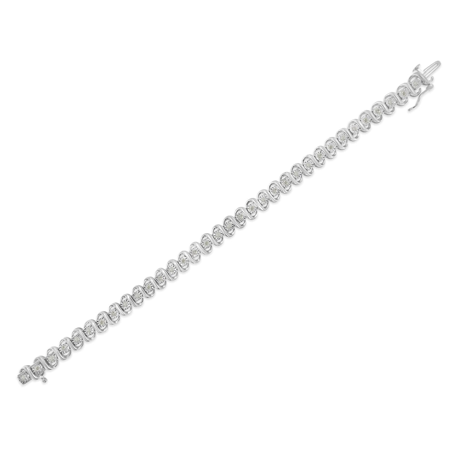 .925 Sterling Silver 1.0 cttw Miracle-Set Round Diamond S-Link Tennis Bracelet (I-J Color, I3 Clarity) -7"