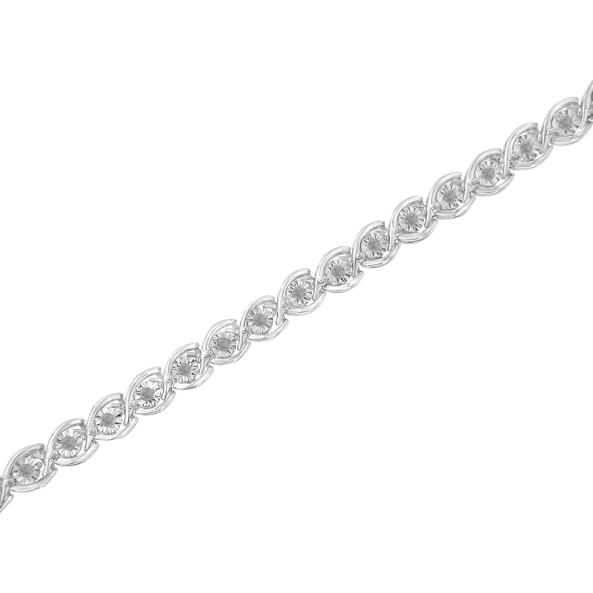 .925 Sterling Silver 1/2 Cttw Diamond Criss-Cross Miracle-Set 7’’ Link