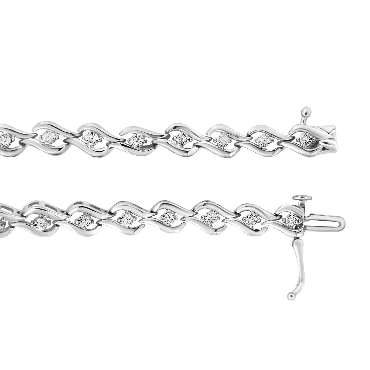 .925 Sterling Silver 1/10 Cttw Round-Cut Diamond Links of Flame Bracelet (I-J