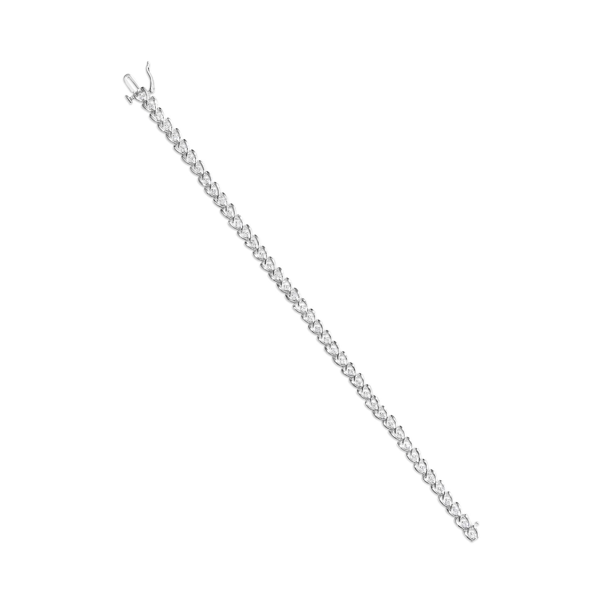 .925 Sterling Silver 1.00 Cttw Diamond C-Shaped Link Bracelet (I-J Color I3