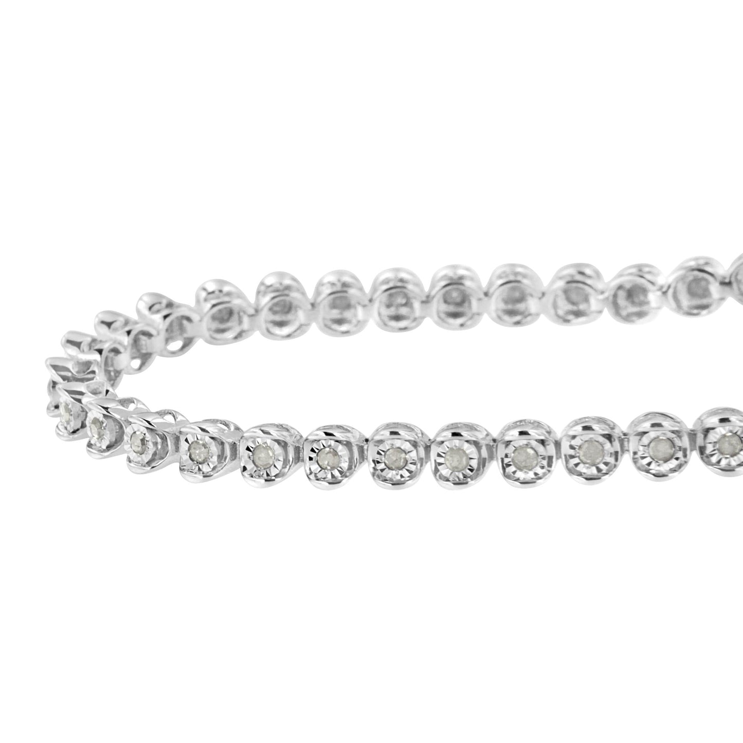 .925 Sterling Silver Miracle-Set Diamond Round Miracle Plate Tennis Bracelet (1