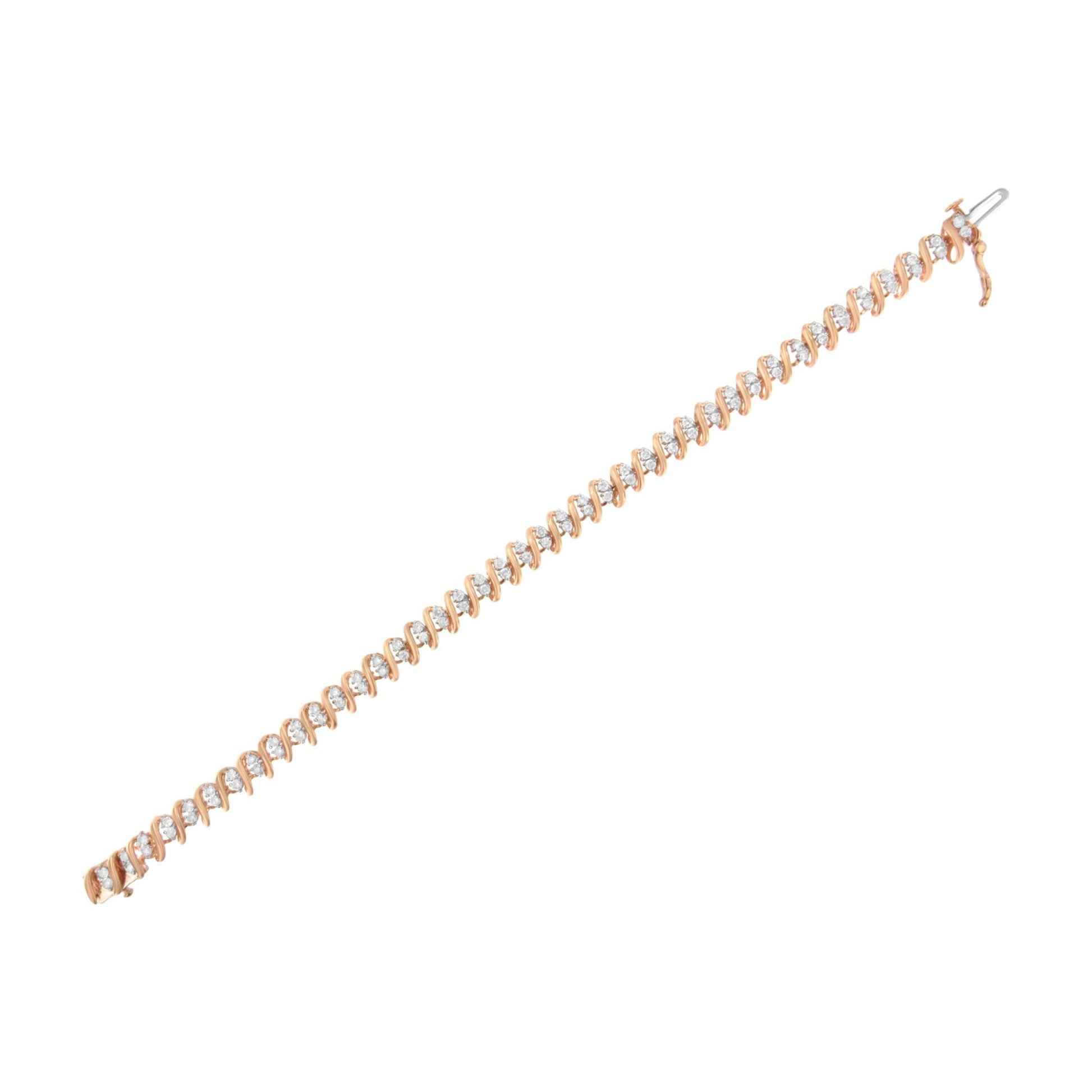 14KT Rose Gold Plated Sterling Silver Diamond S Link Tennis Bracelet (2 cttw