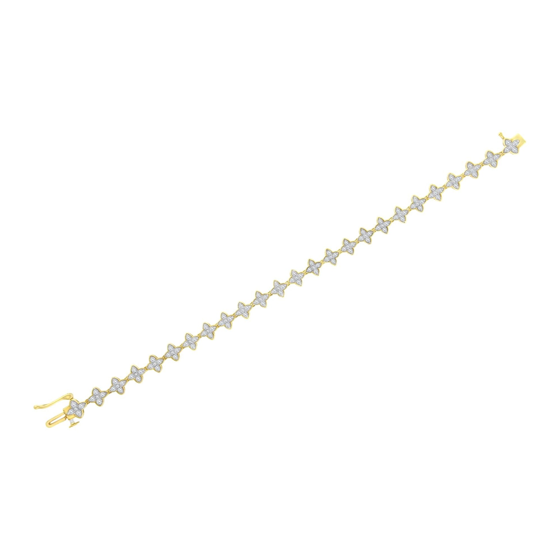 10K Yellow Gold 2.0 cttw Round-Cut Diamond 4 Leaf Clover Link Bracelet (J-K