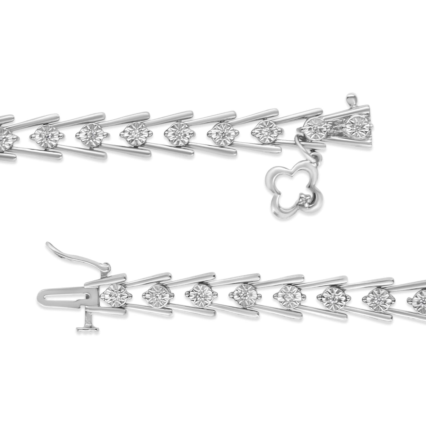 .925 Sterling Silver Diamond Miracle-Set Double Swoosh Milgrain Style Tennis