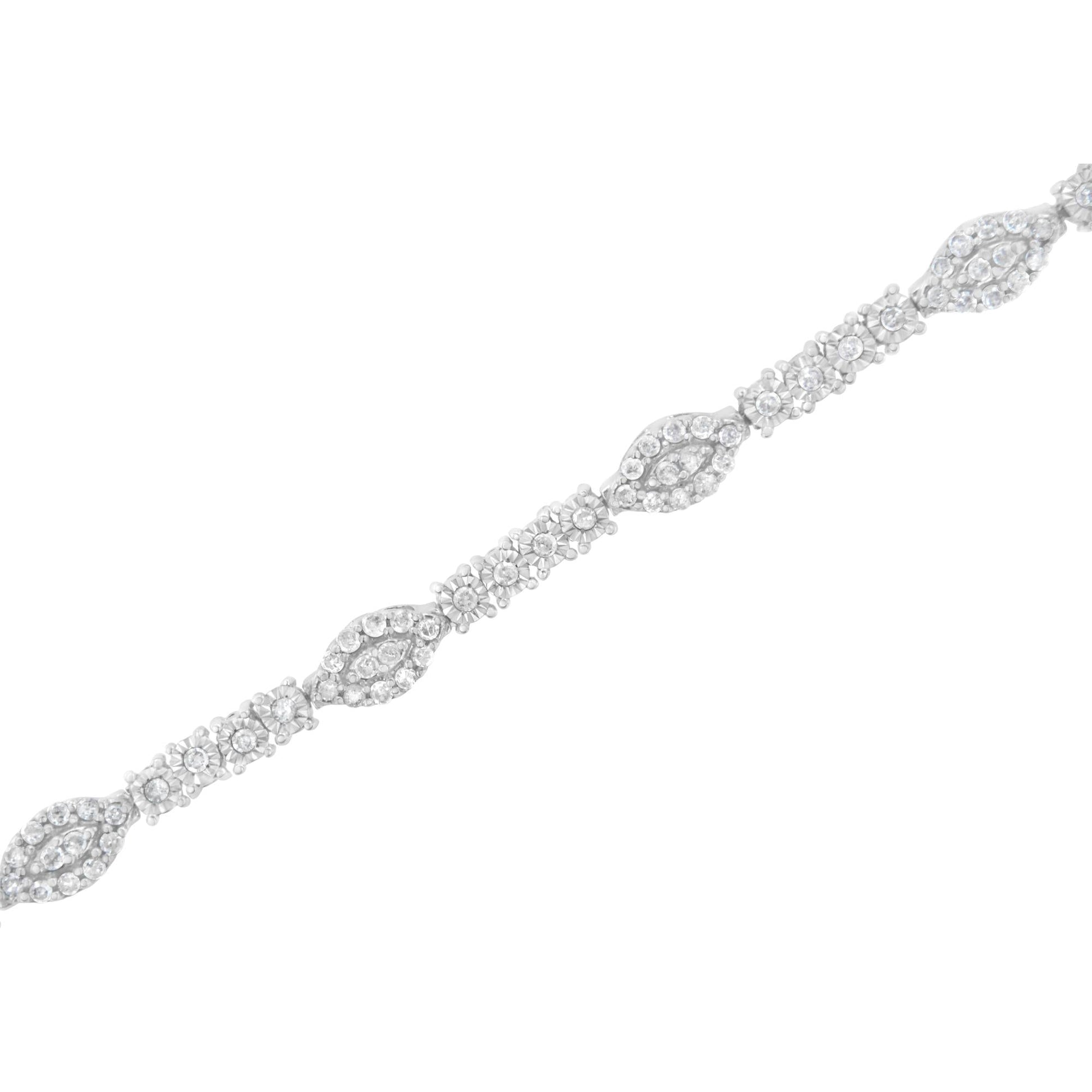 .925 Sterling Silver 1-1/2 cttw Diamond Marquise Halo and Line Link Tennis