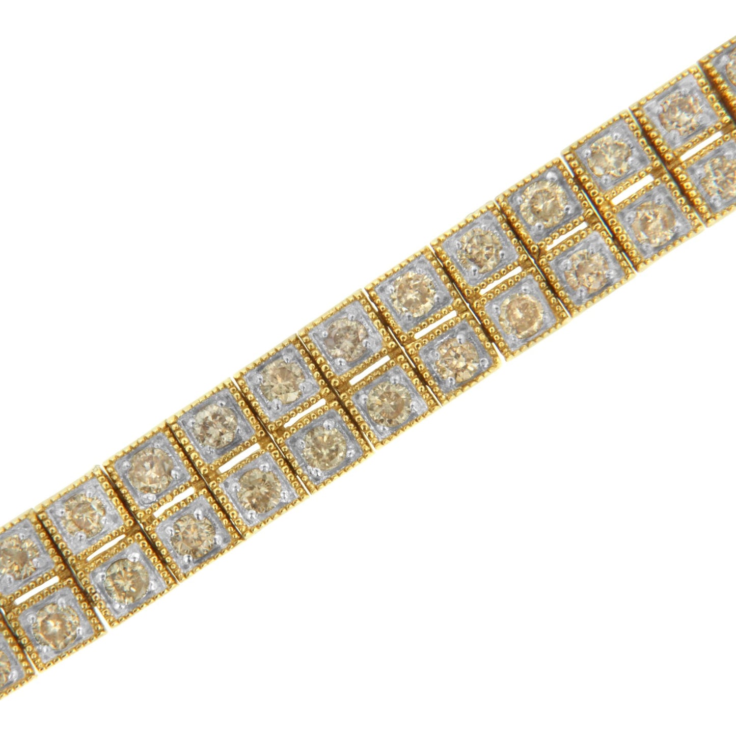 14K Yellow Gold over.925 Sterling Silver 3.0 Cttw Diamond Double Row Square