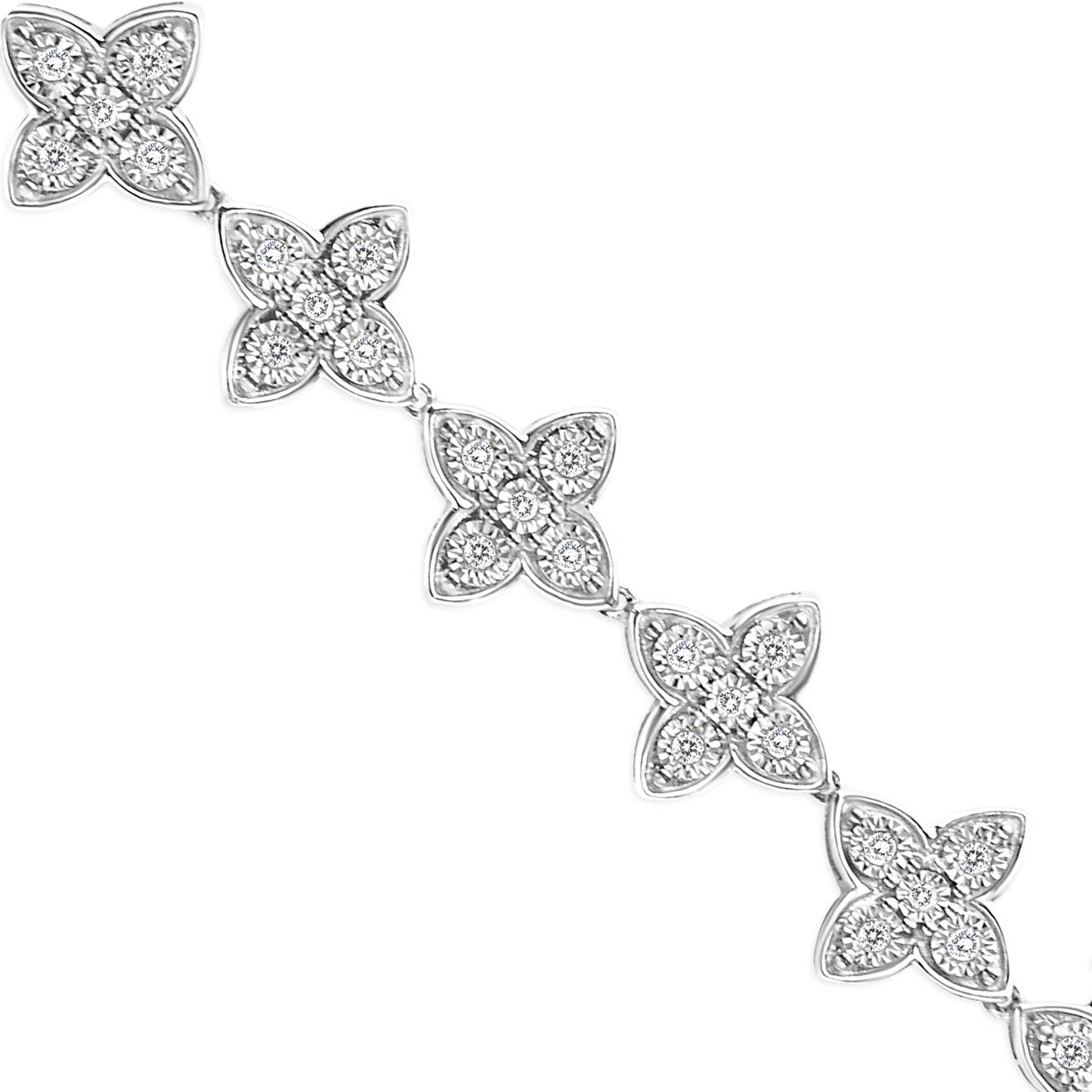 .925 Sterling Silver 1 cttw Miracle-Set Diamond 4 Leaf Clover Link Bracelet