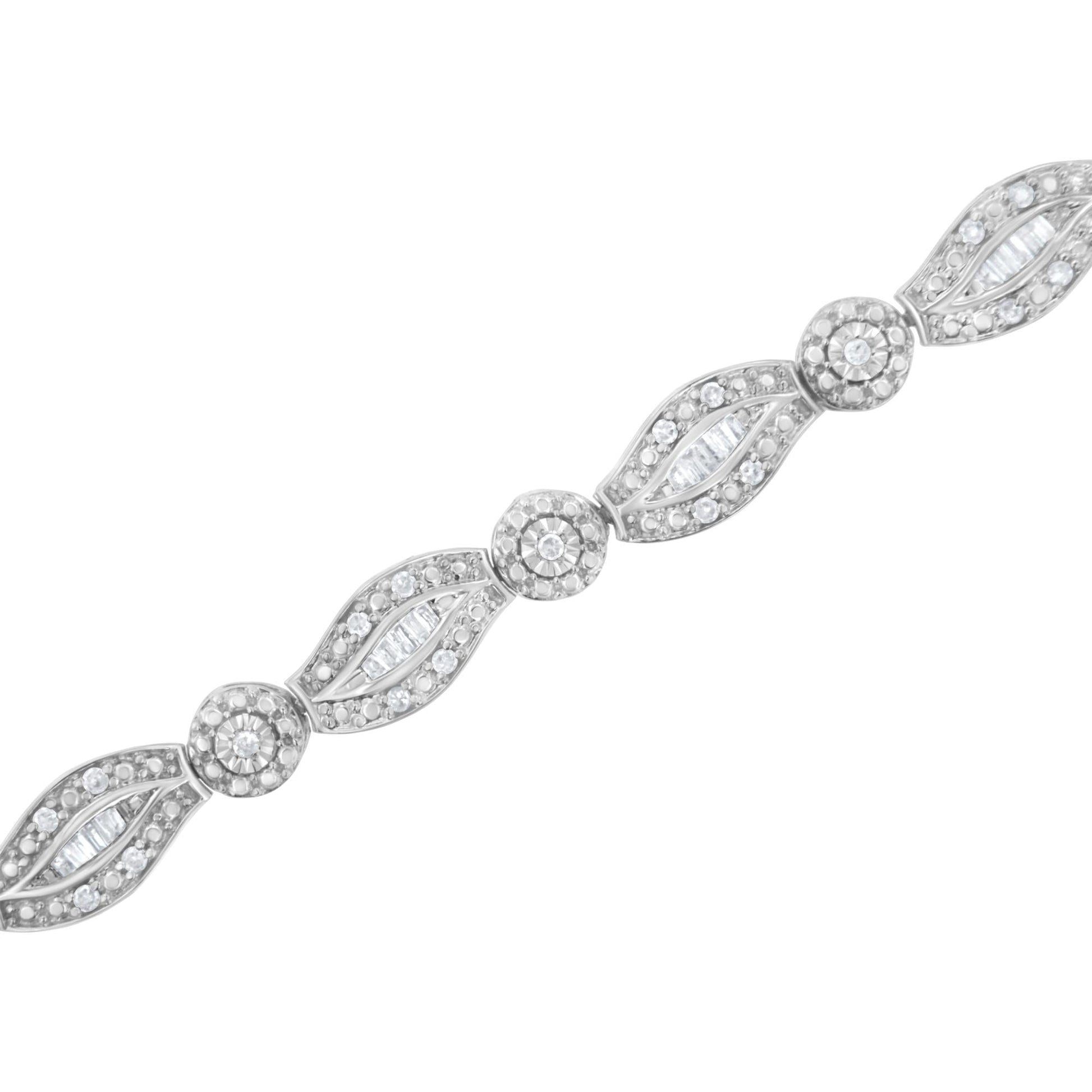 .925 Sterling Silver 1 cttw Diamond Double Leaf and Bezel Link Bracelet (I-J