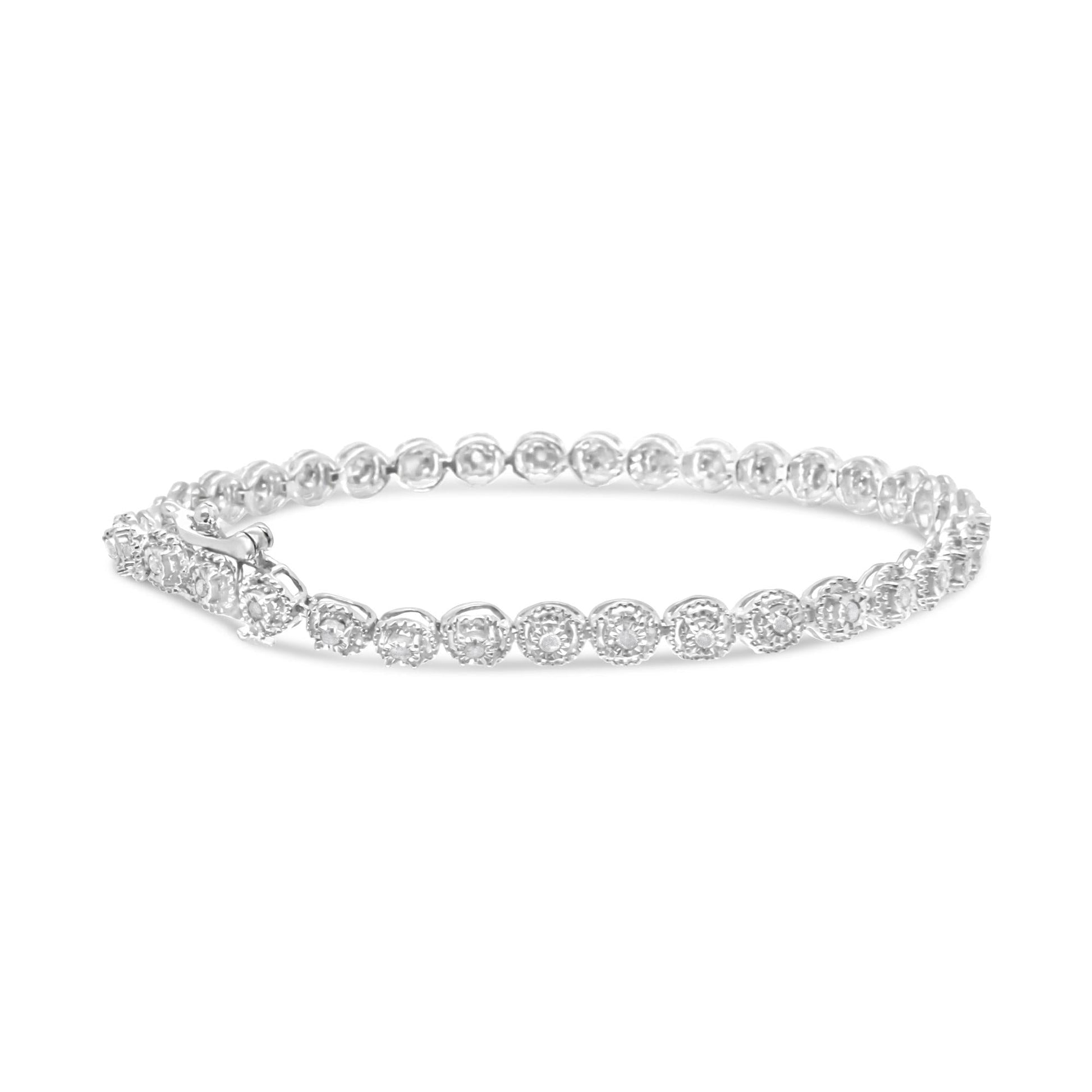 .925 Sterling Silver 1/2 cttw Miracle Set Diamond Milgrain Style Link Bracelet