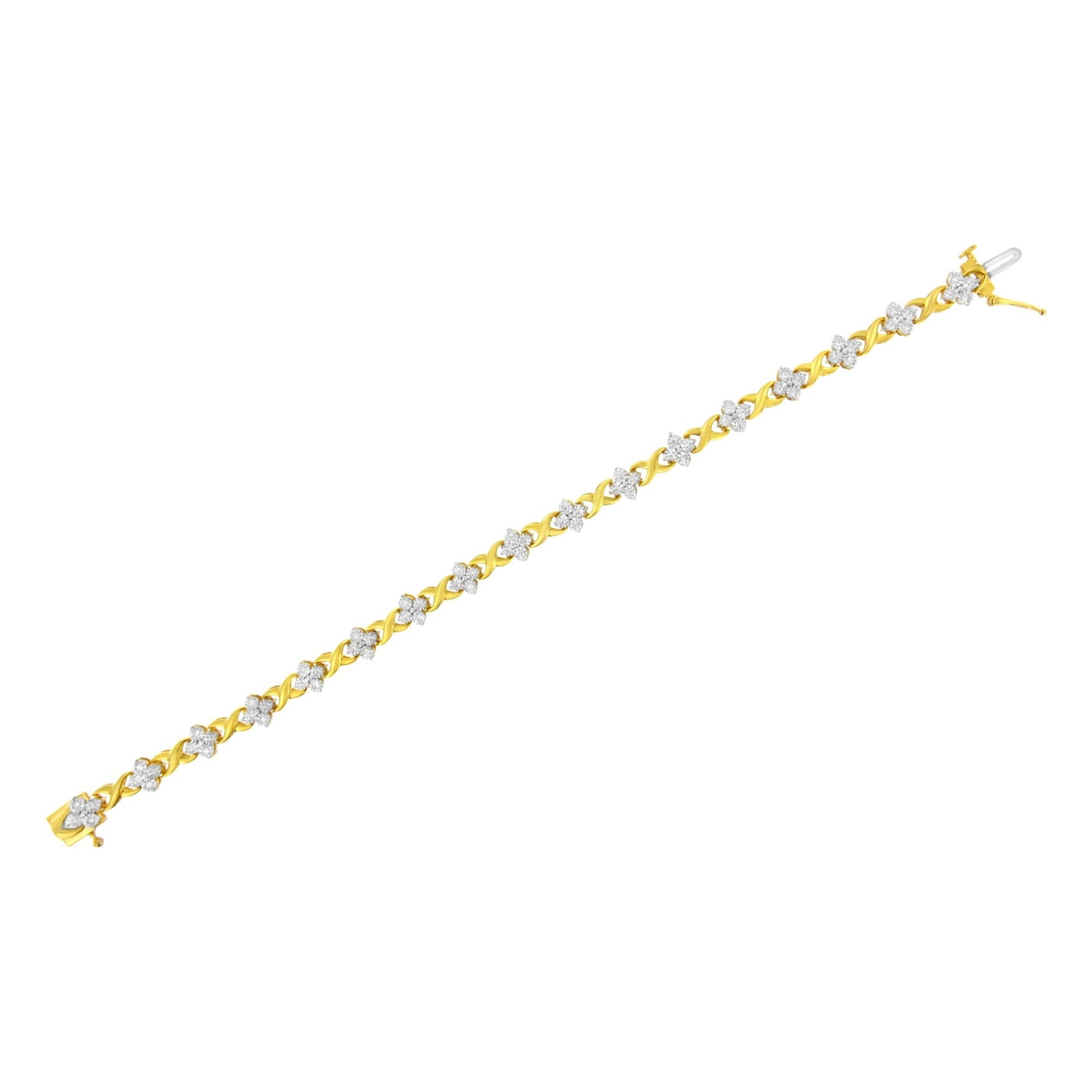 10K Yellow Gold Plated Sterling Silver 1/4 cttw Diamond 4 Leaf Clover Link