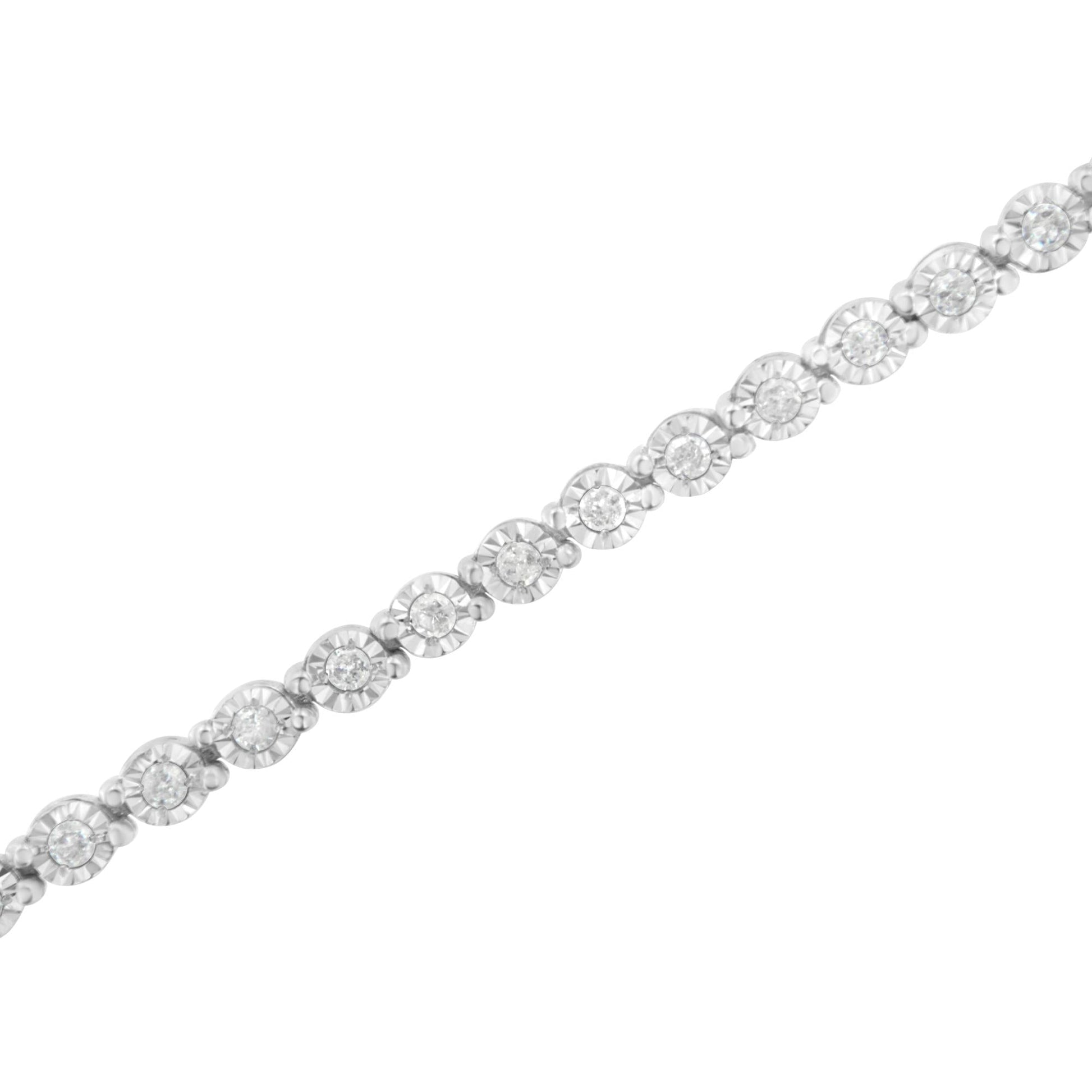 .925 Sterling Silver 1.0 Cttw Bezel-Set Round-cut Diamond Link Bracelet (I-J