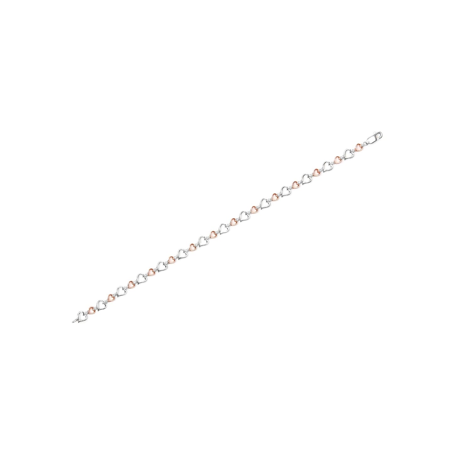 14K Rose Gold Plated.925 Sterling Silver 1/4 Cttw Diamond Heart Link Bracelet