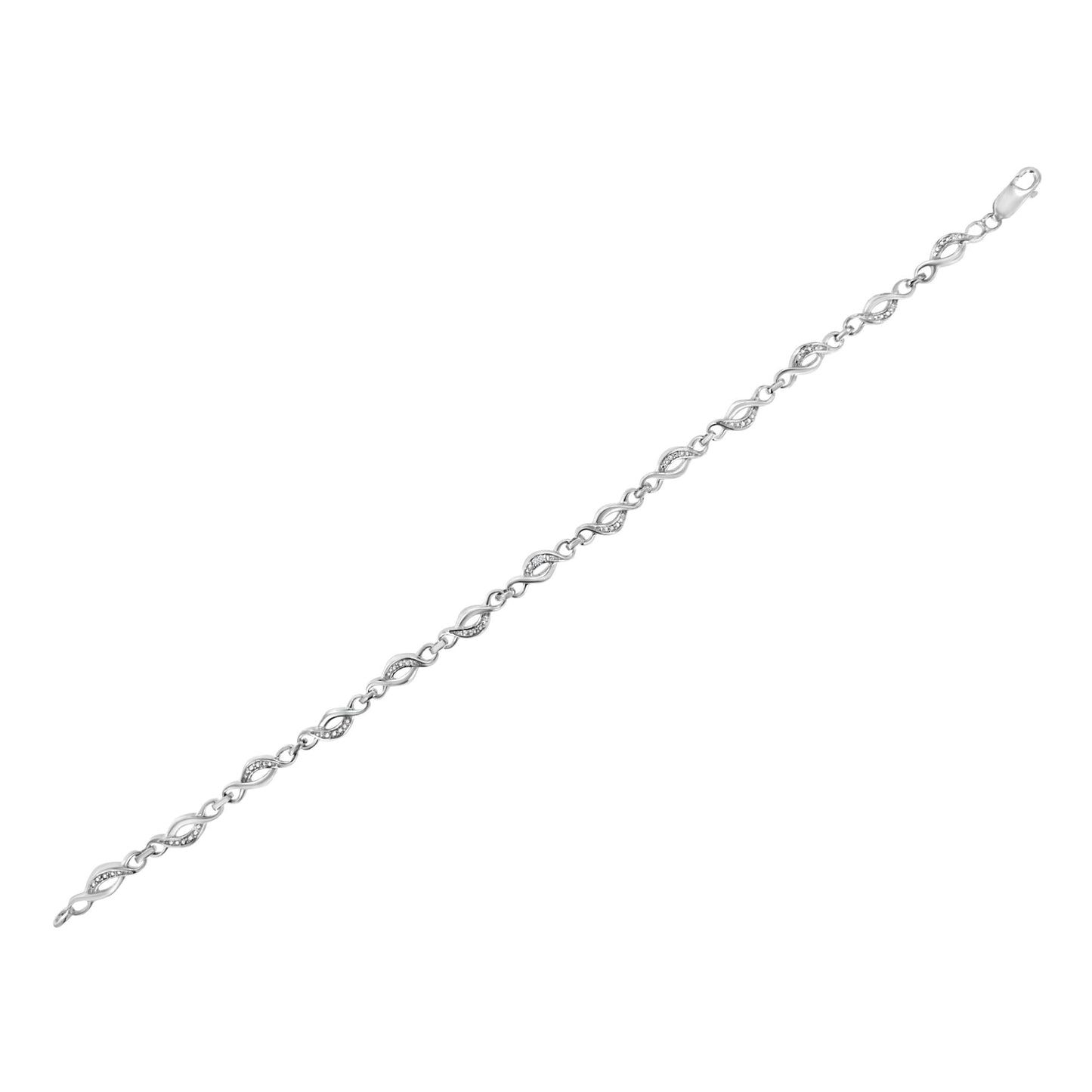 .925 Sterling Silver Prong Set Diamond Accent Curved Spiral Link Bracelet (I-J