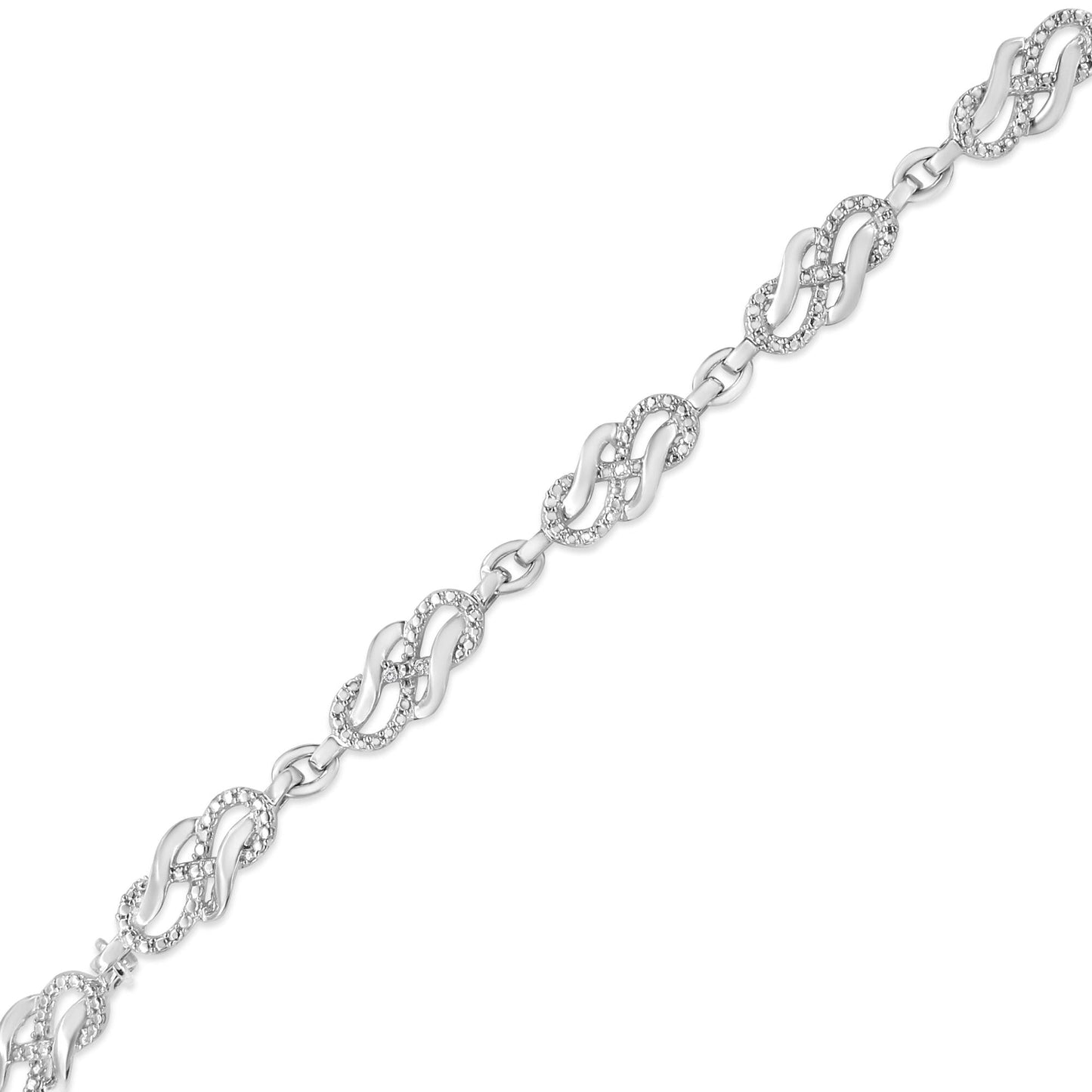 .925 Sterling Silver Prong Set Diamond Accent Infinity Weave Link 7.25’’