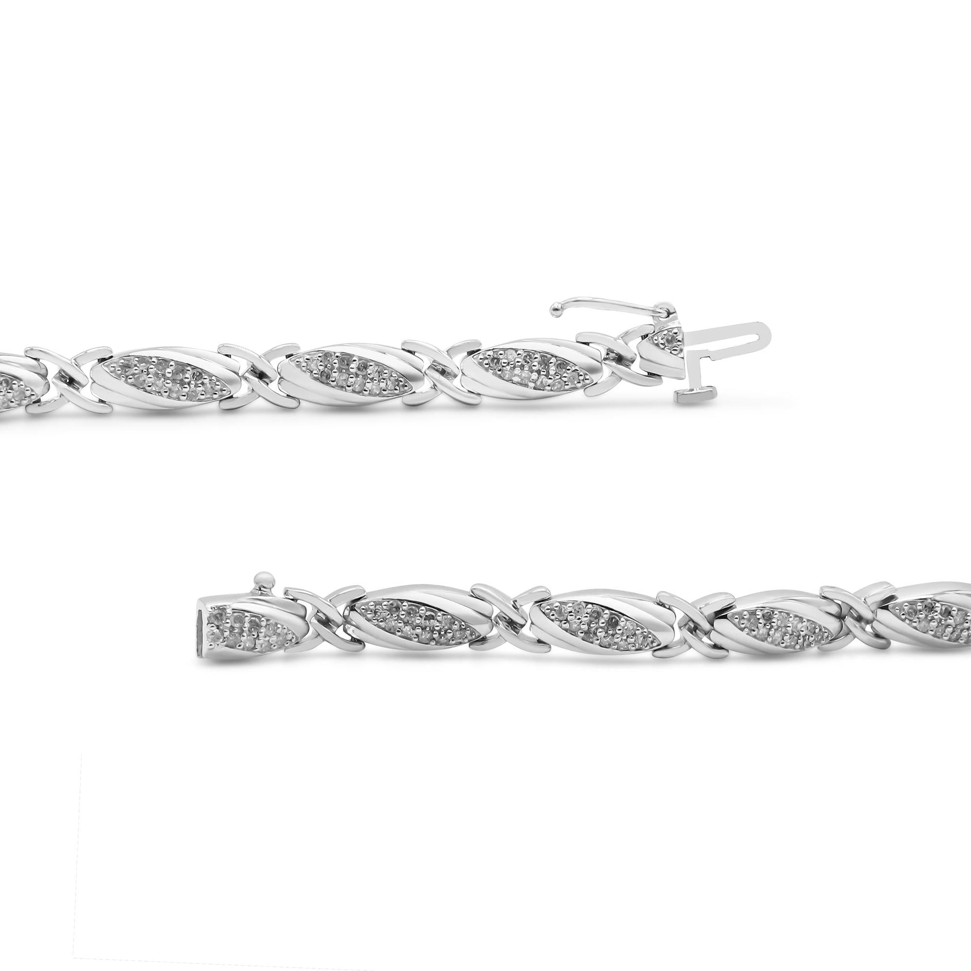 .925 Sterling Silver 1.00 Cttw Round Diamond X-Link Bracelet (I-J Color I2-I3