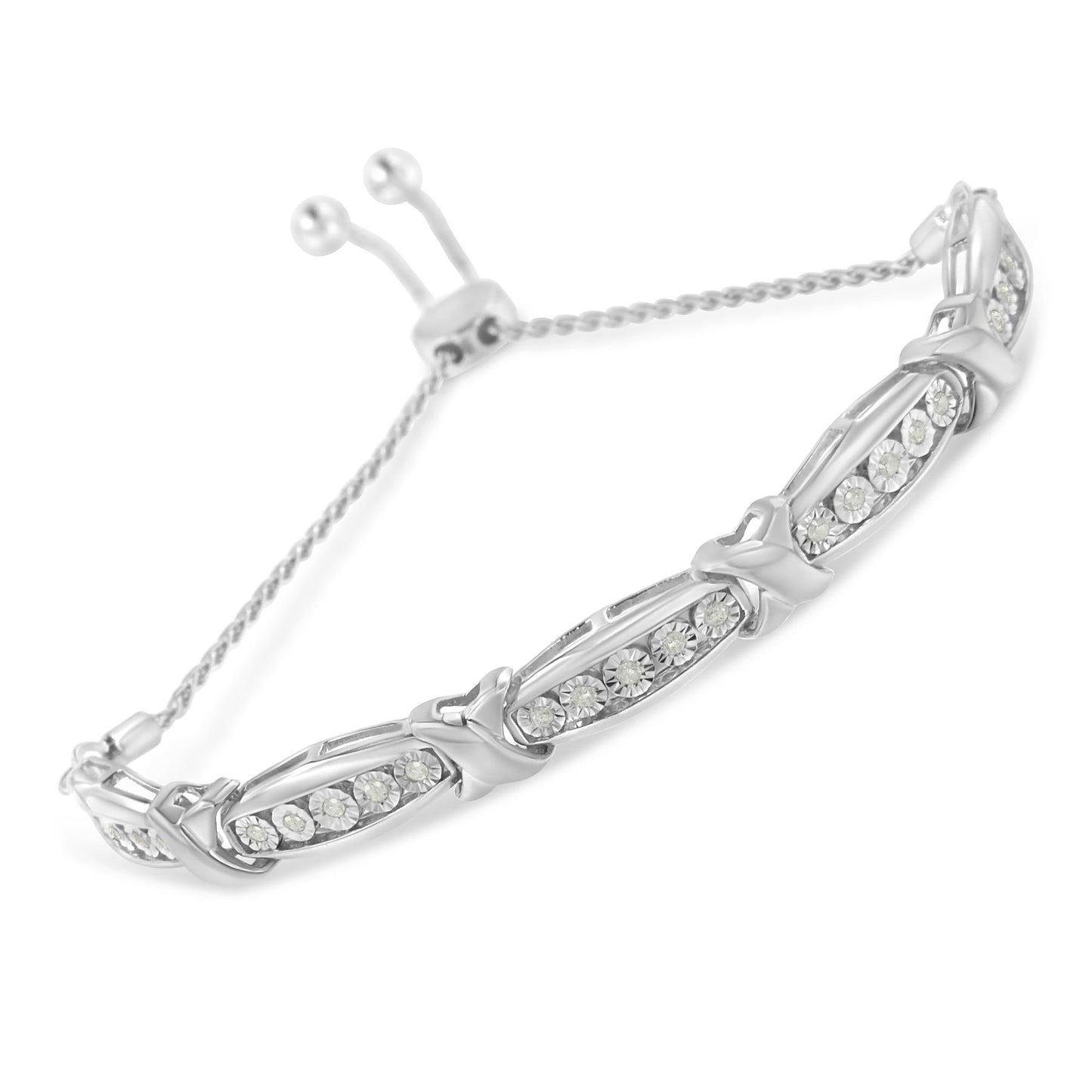 Round-Cut Diamond X & Tapered Bar Miracle-Set Bolo Bracelet (I-J Color I3