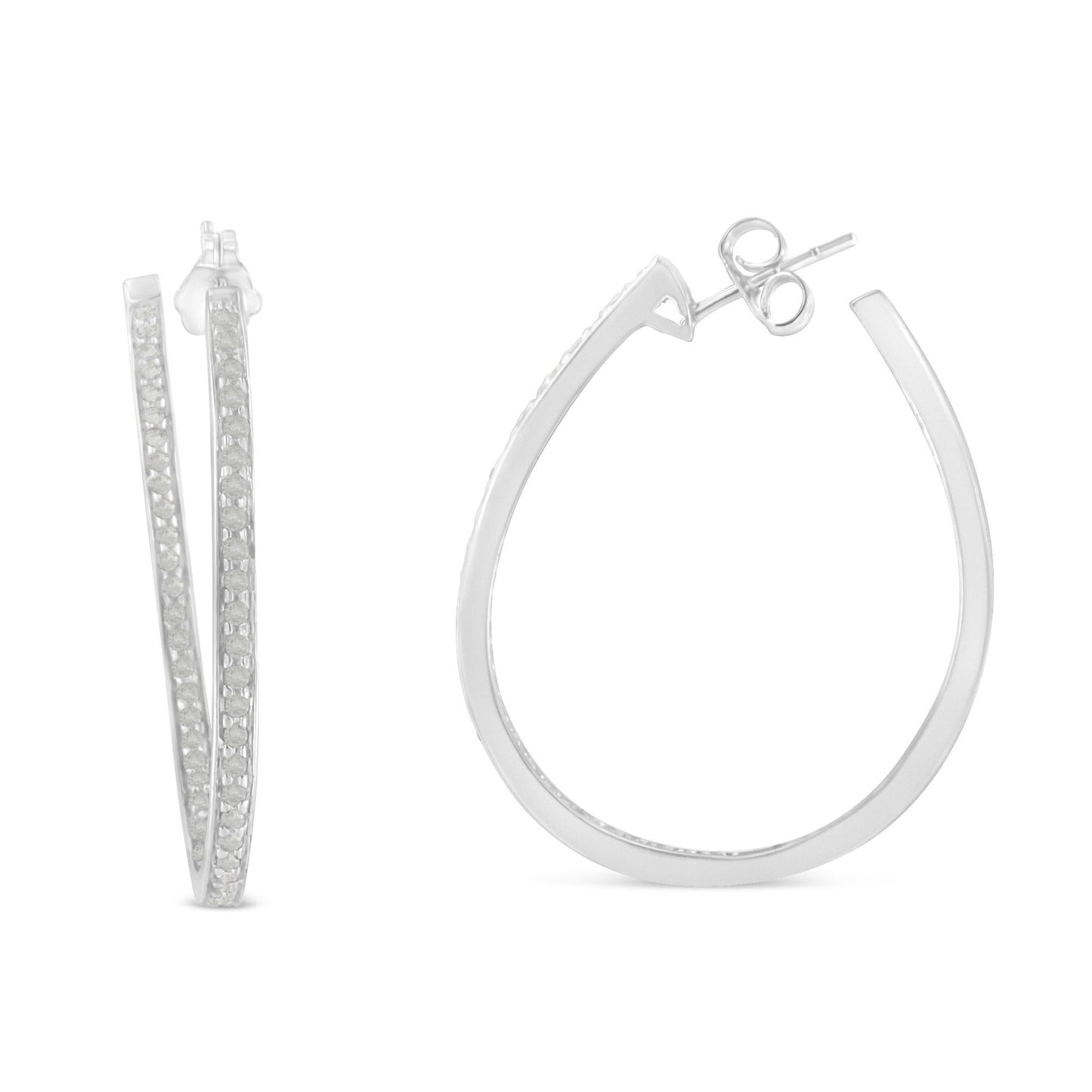 14K White Gold Round Diamond Hoop Earrings (1 cttw H-I Color I1-I2 Clarity)