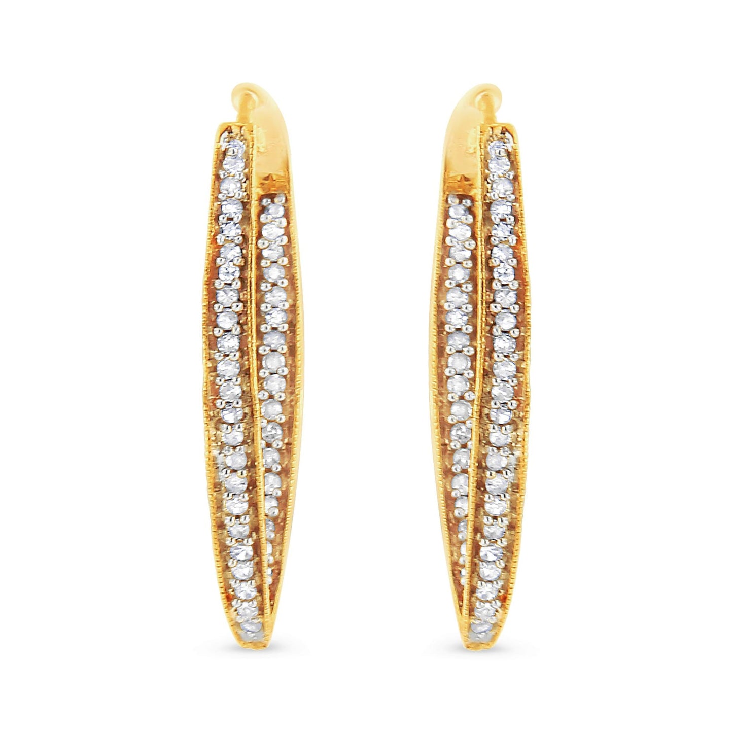 10K Yellow Gold 1/2 Cttw Round-Cut Diamond Modern Hoop Earrings (I-J Color