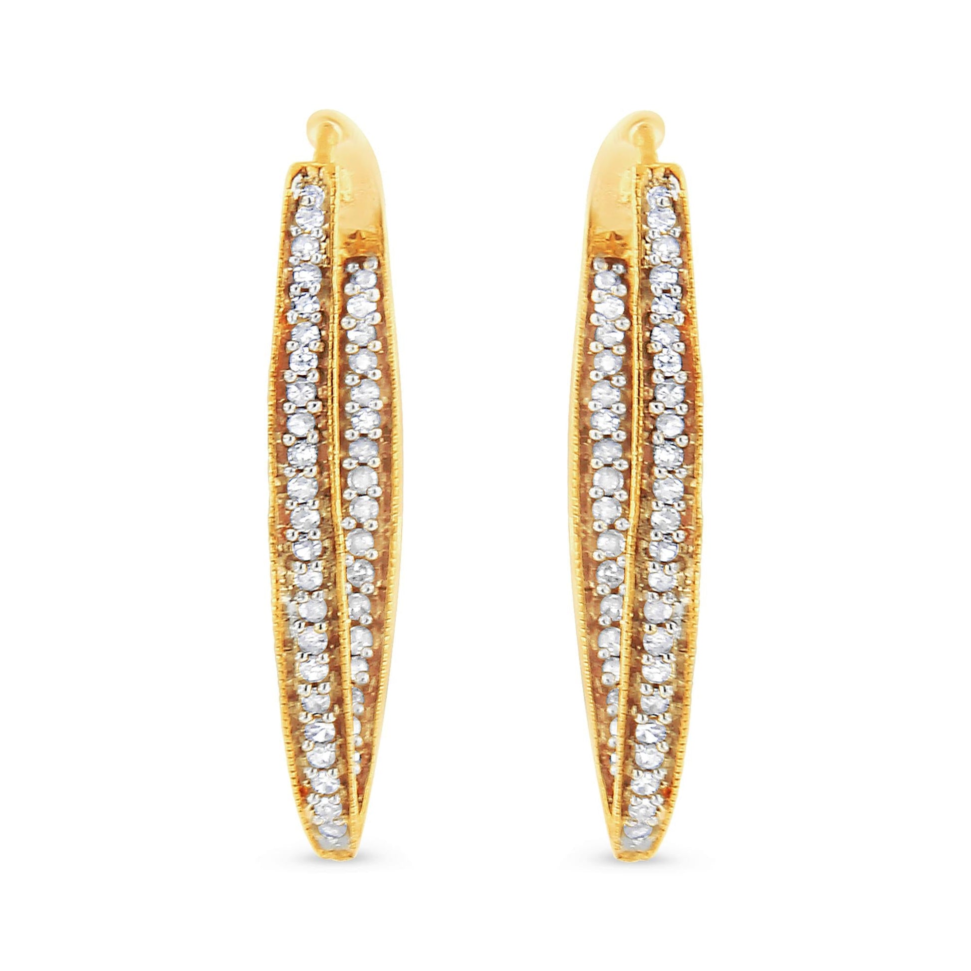 10K Yellow Gold 1/2 Cttw Round-Cut Diamond Modern Hoop Earrings (I-J Color