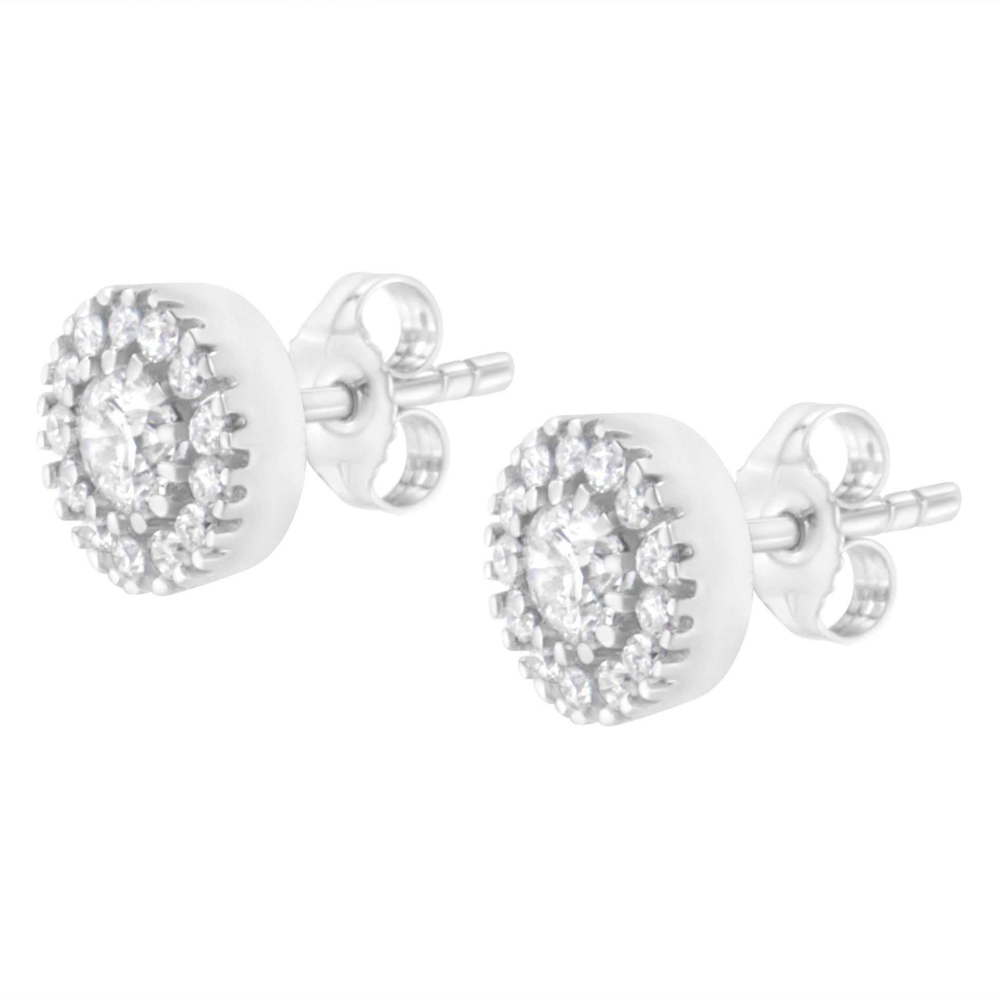 14k White Gold 1 cttw Diamond Halo Stud Earrings (I-J Clarity I1-I2 Color)