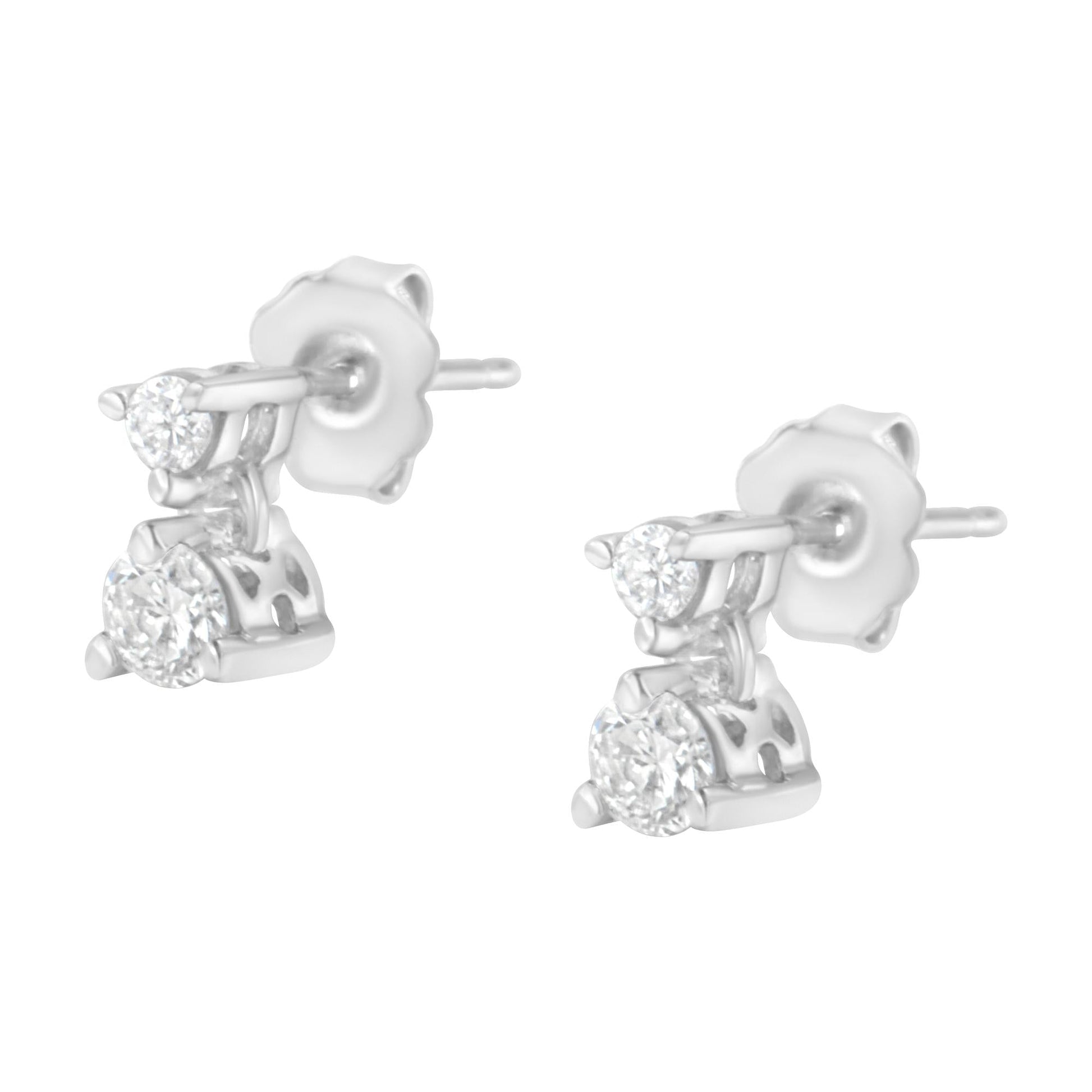 14KT White Gold 1/2 cttw Double Diamond Dangle Stud Earrings (H-I I1-I2)