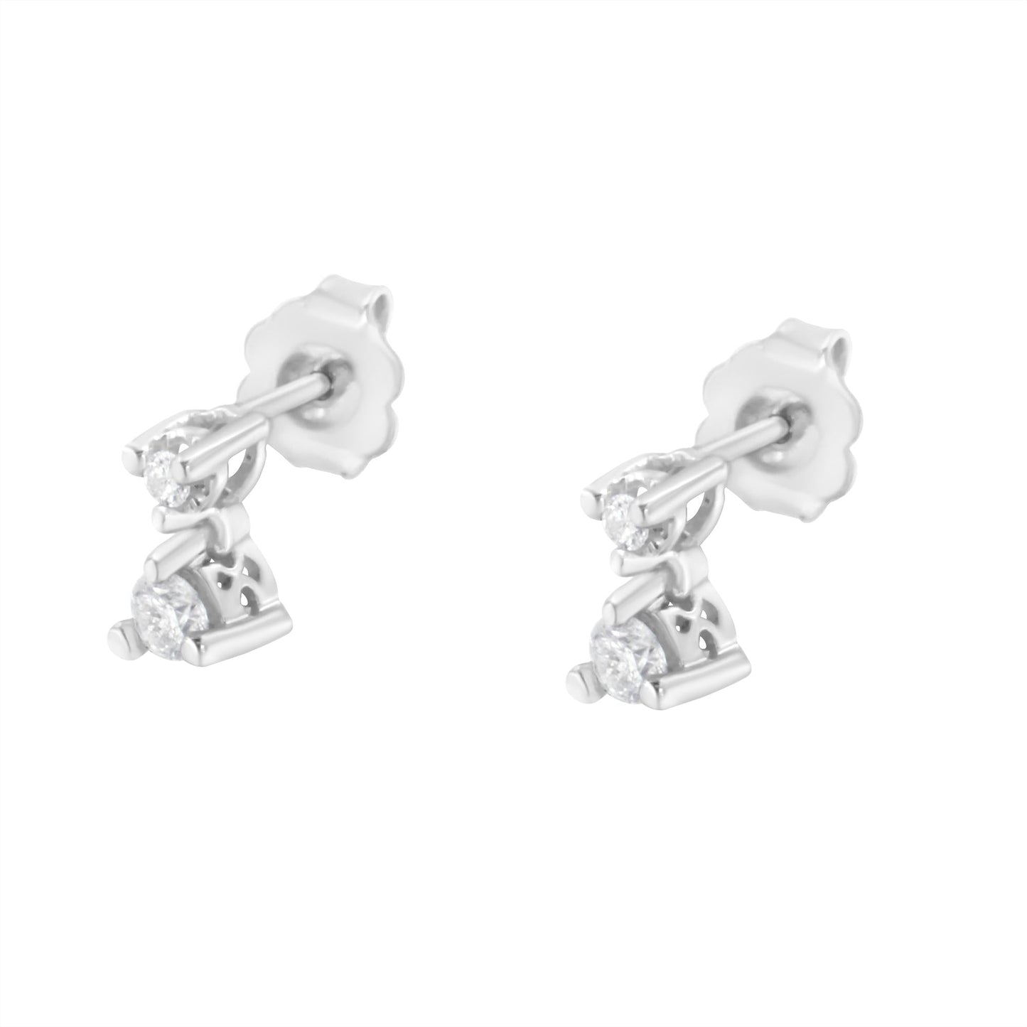 14K White Gold 1/4 Cttw Double Diamond Drop and Dangle Stud Earrings (H-I Color, SI1-SI2 Clarity)