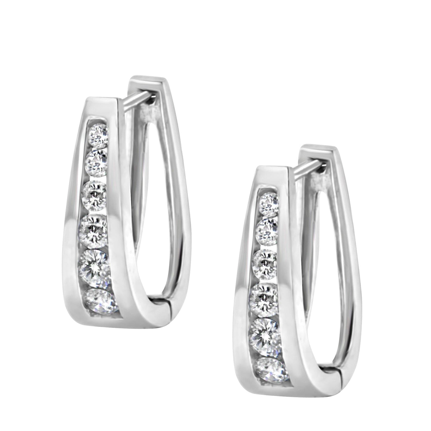 14k White Gold Channel-Set Brilliant Round-Cut Diamond Hoop Earrings (I-J Color