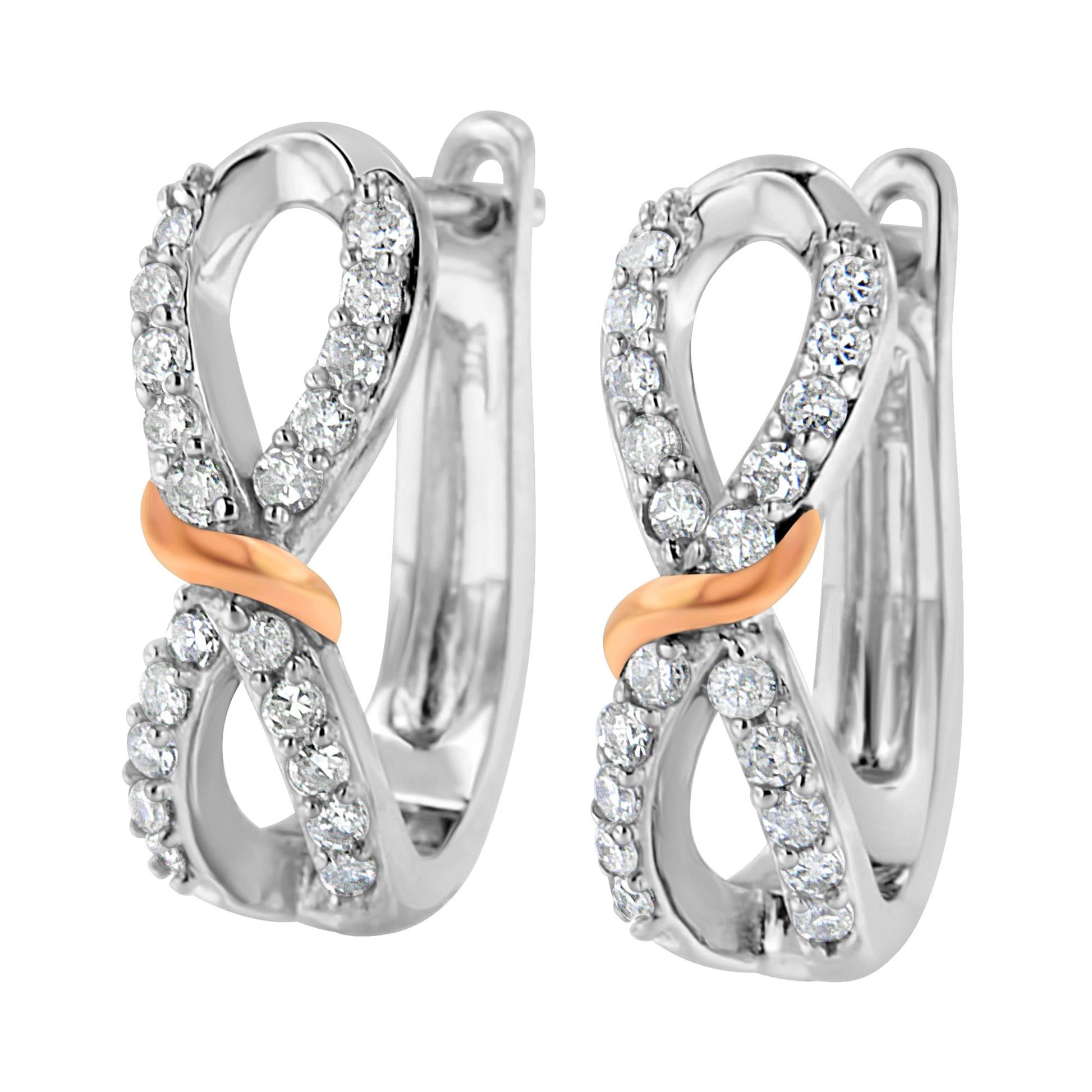 10K White and Rose Gold 1/3 Cttw Diamond Infinite and Ribbon Hoop Earrings (H-I