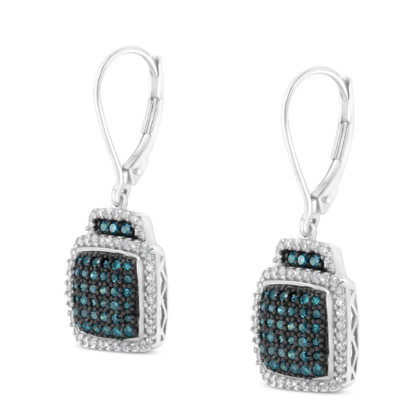 Black Rhodium over.925 Sterling Silver ¾ Cttw Blue and White Diamond Cushion