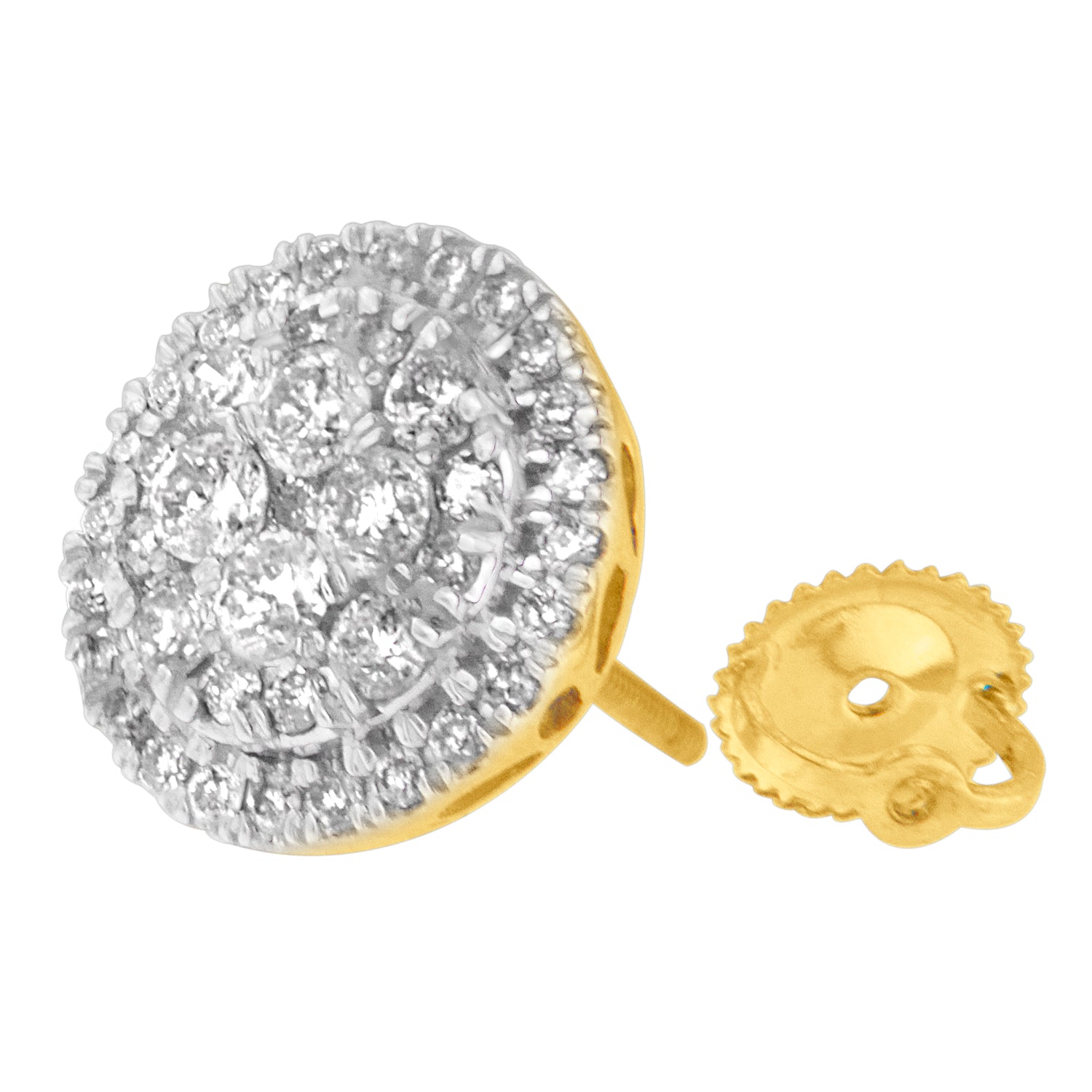 10K Yellow Gold Round Cut Diamond Earrings (1.5 cttw H-I Color I2-I3 Clarity)