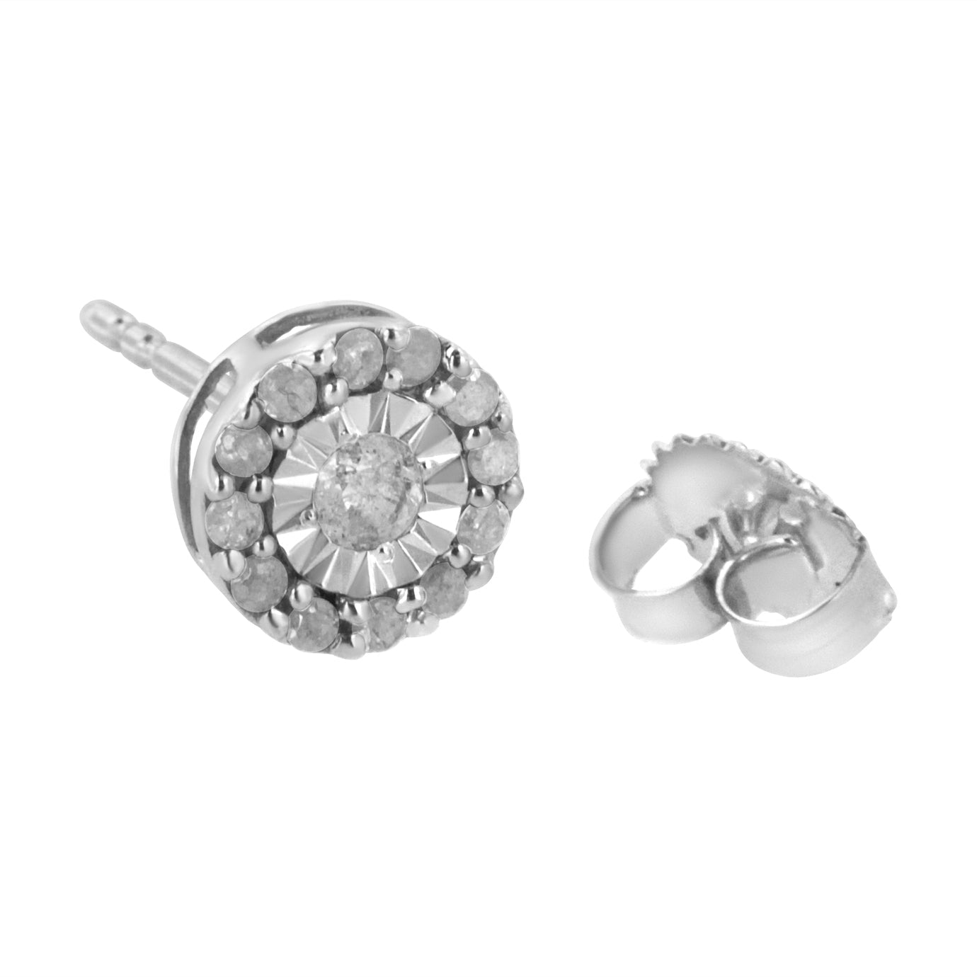 .925 Sterling Silver 1/2 cttw Miracle-Set Round Diamond Halo Stud Earrings (I-J