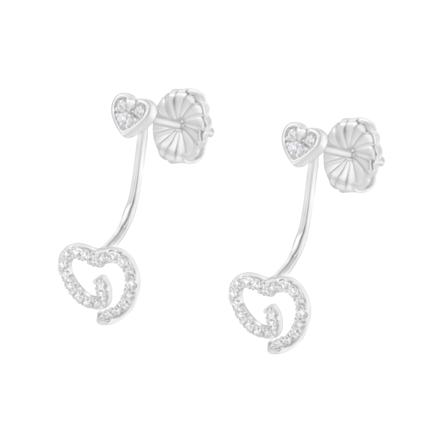 .925 Sterling Silver 1/4 Cttw Diamond Swirl Heart Front/Back Earrings (I-J