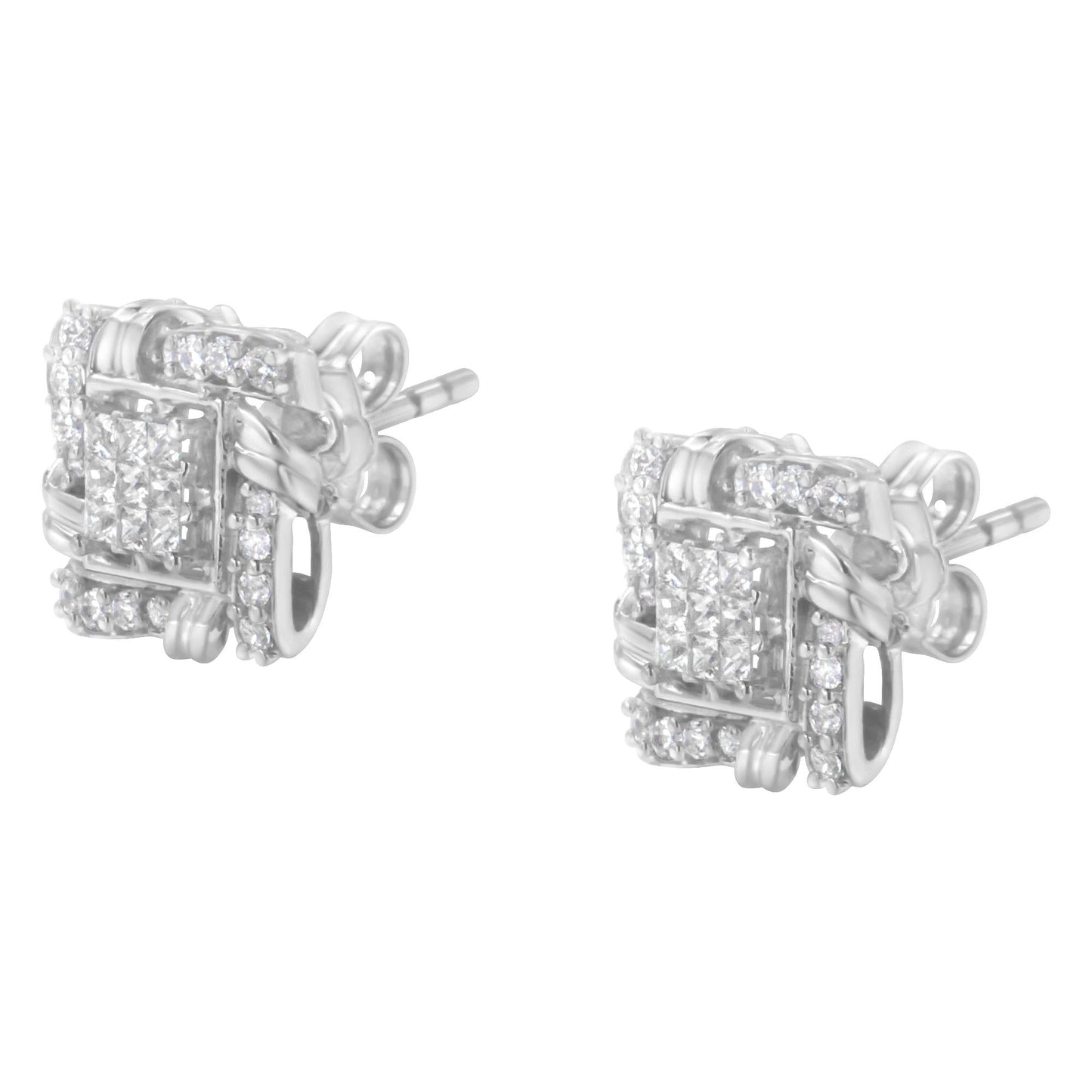 .925 Sterling Silver 1/2 Cttw Round-Cut Diamond Stud Earrings (I-J Color I1-I2