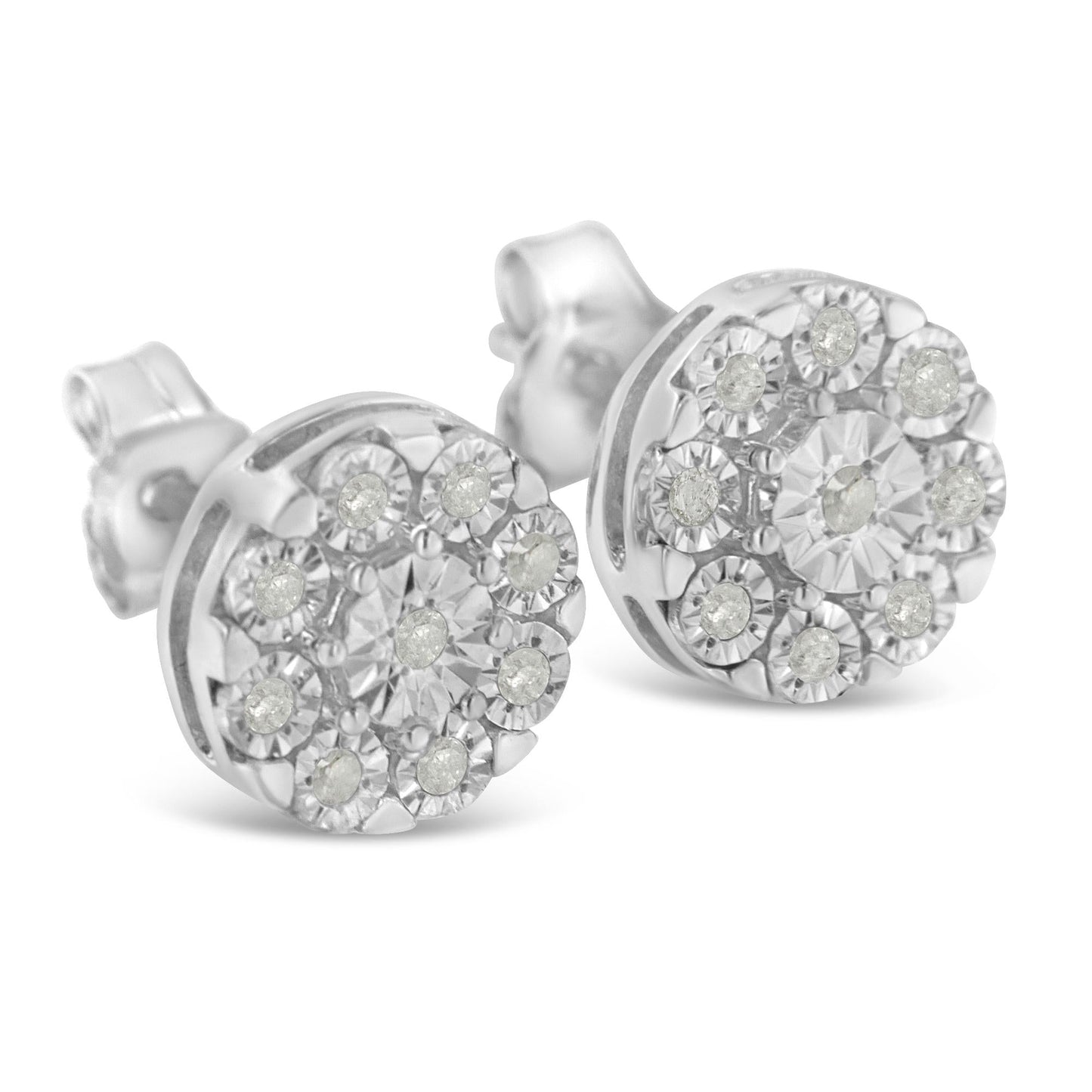 .925 Sterling Silver 1/5 Cttw Diamond Miracle-Set Floral Cluster Push Back Stud