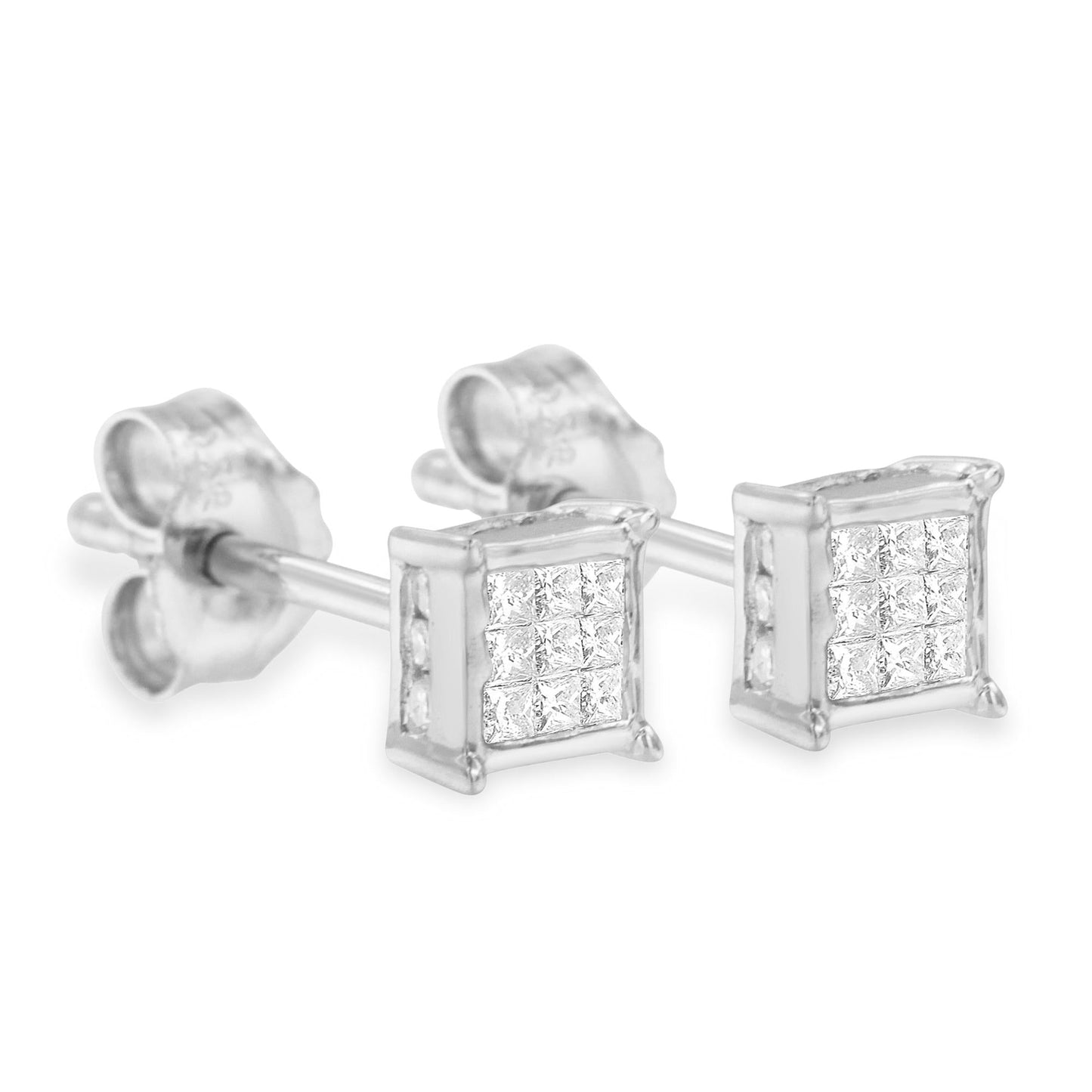 Sterling Silver Princess Cut Diamond Square Stud Earrings (.3 cttw H-I Color