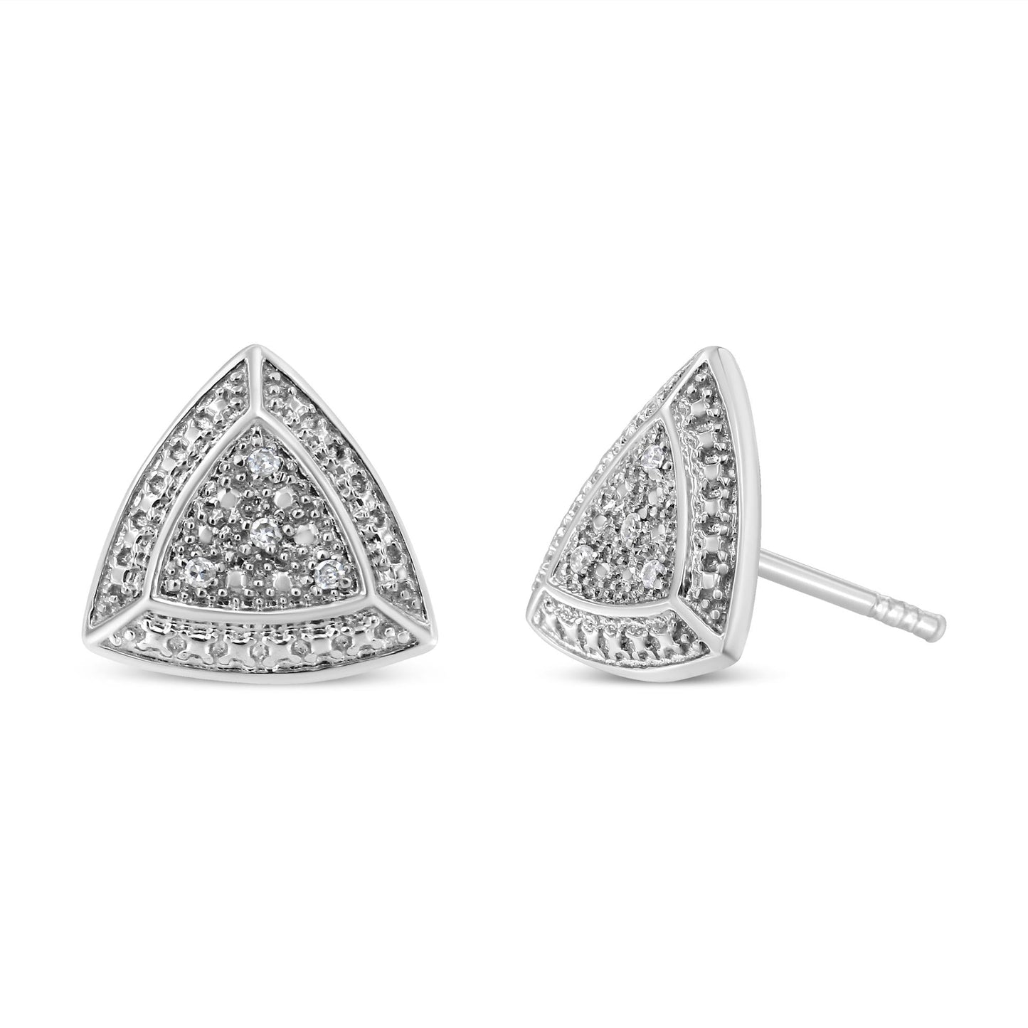 .925 Sterling Silver Diamond-Accented Trillion Shaped 4-Stone Halo-Style Stud