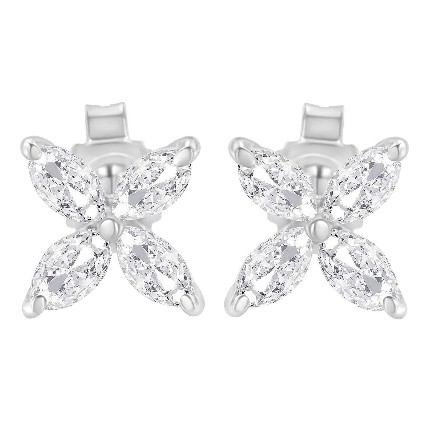 14K Gold Marquise Diamond 8 Stone Floral Leaf Stud Earrings (I-J Color SI2-I1