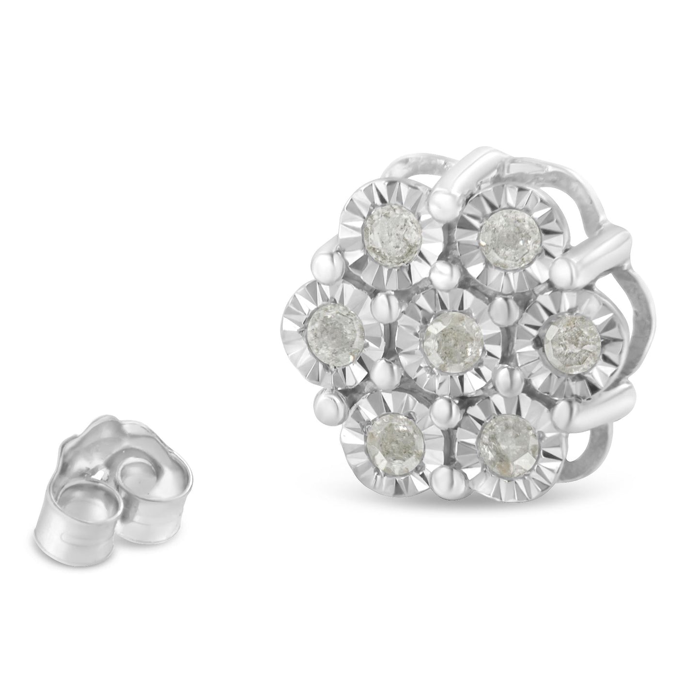 .925 Sterling Silver 1/2 Cttw Round-Cut Diamond Miracle-Set Floral Cluster Button Stud Earrings (I-J Color, I2-I3 Clarity)