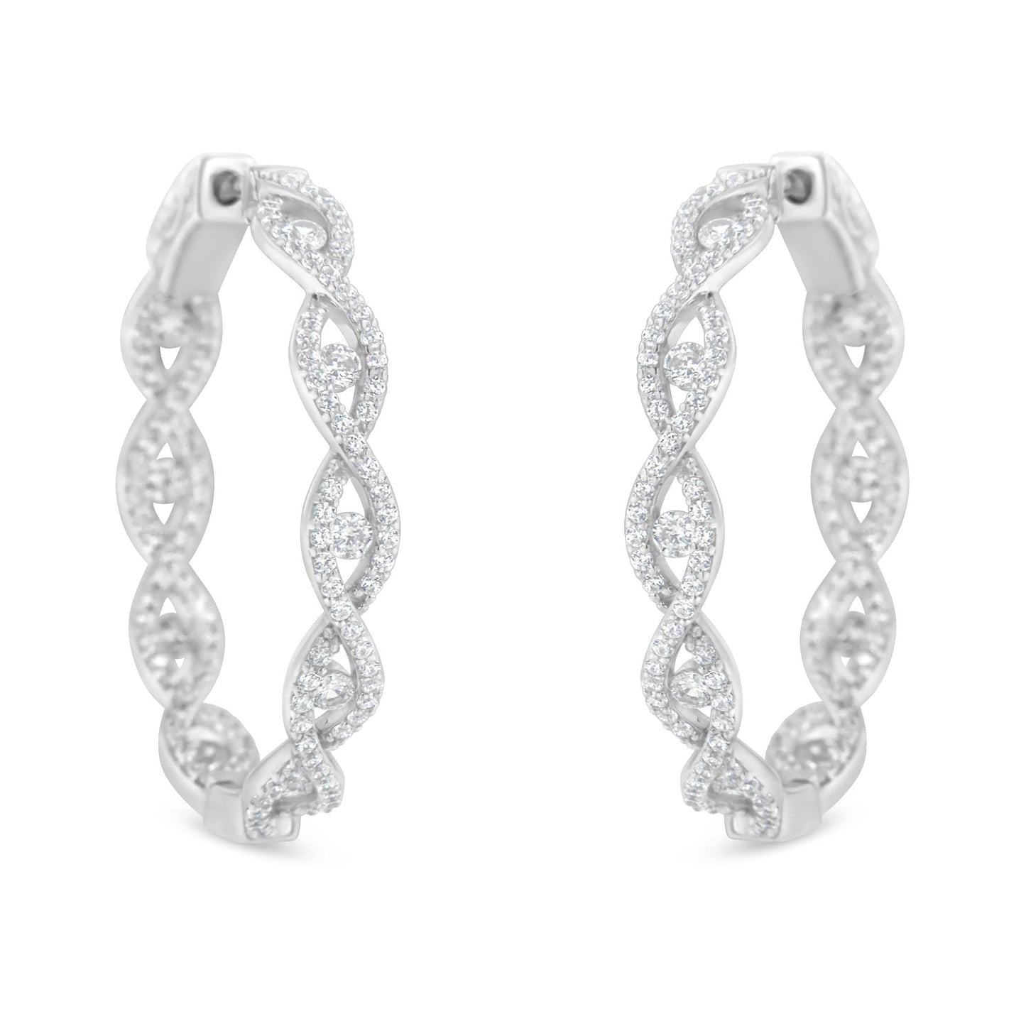 10K White Gold Diamond Hoop Earrings (1 1/2 cttw H-I Color I1-I2 Clarity)