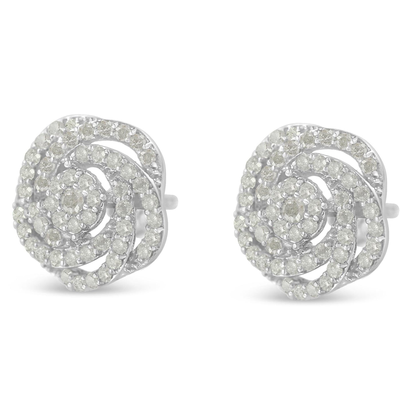 10KT White Gold Diamond Flower Stud Earring (1/2 cttw I-J Color I1-I2 Clarity)