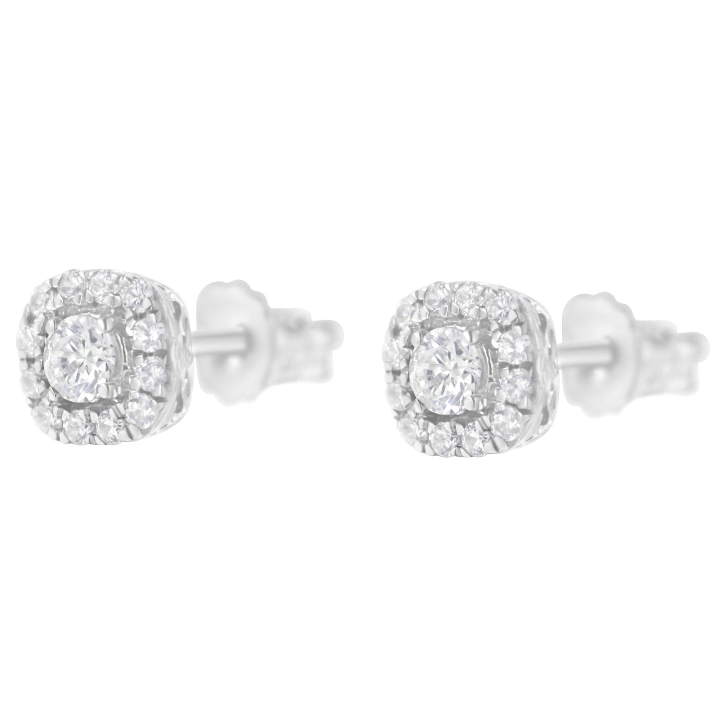 .925 Sterling Silver 1/2 cttw Brilliant Round-Cut Diamond Solitaire with Halo Stud Earring (I-J, I2-I3)