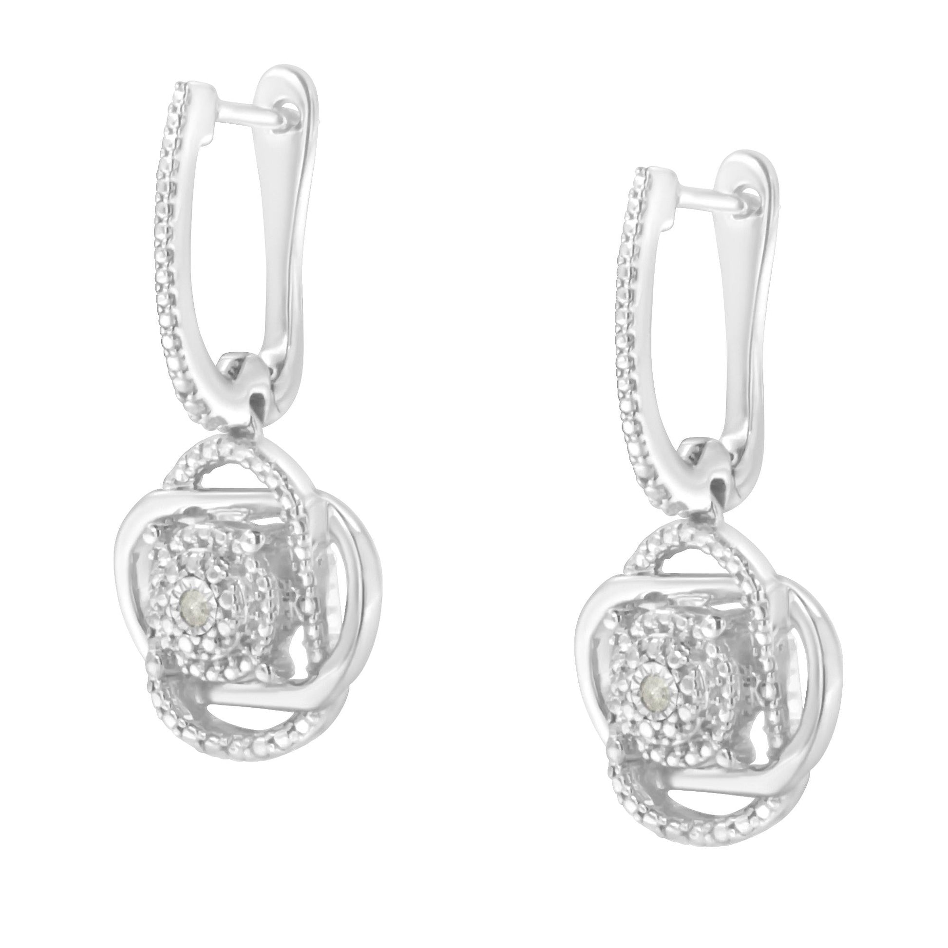 .925 Sterling-Silver Diamond Accent Floral Cluster Drop and Dangle Stud Earring