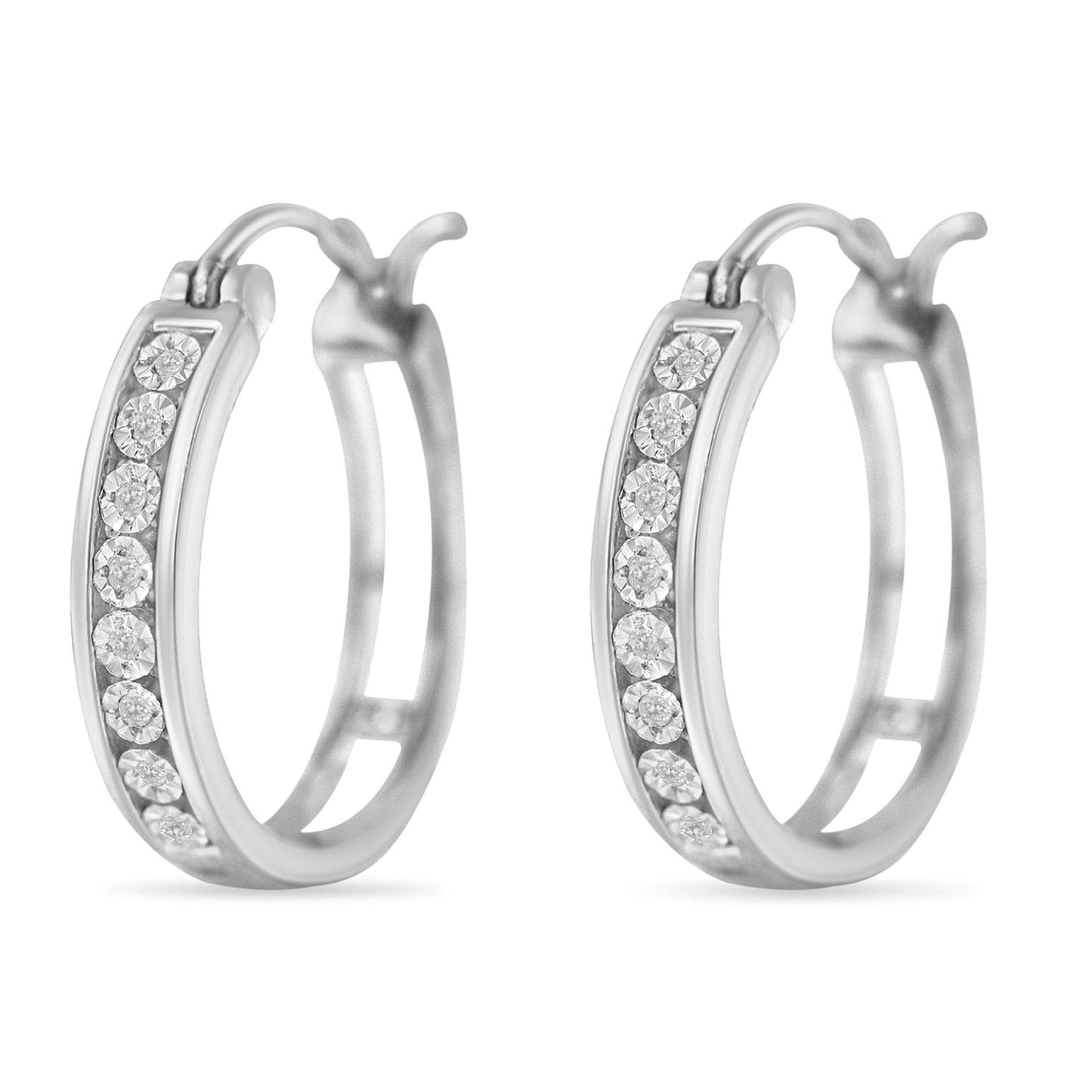 .925 Sterling-Silver Diamond Accent Channel Set Style Hoop Earring (I-J Color