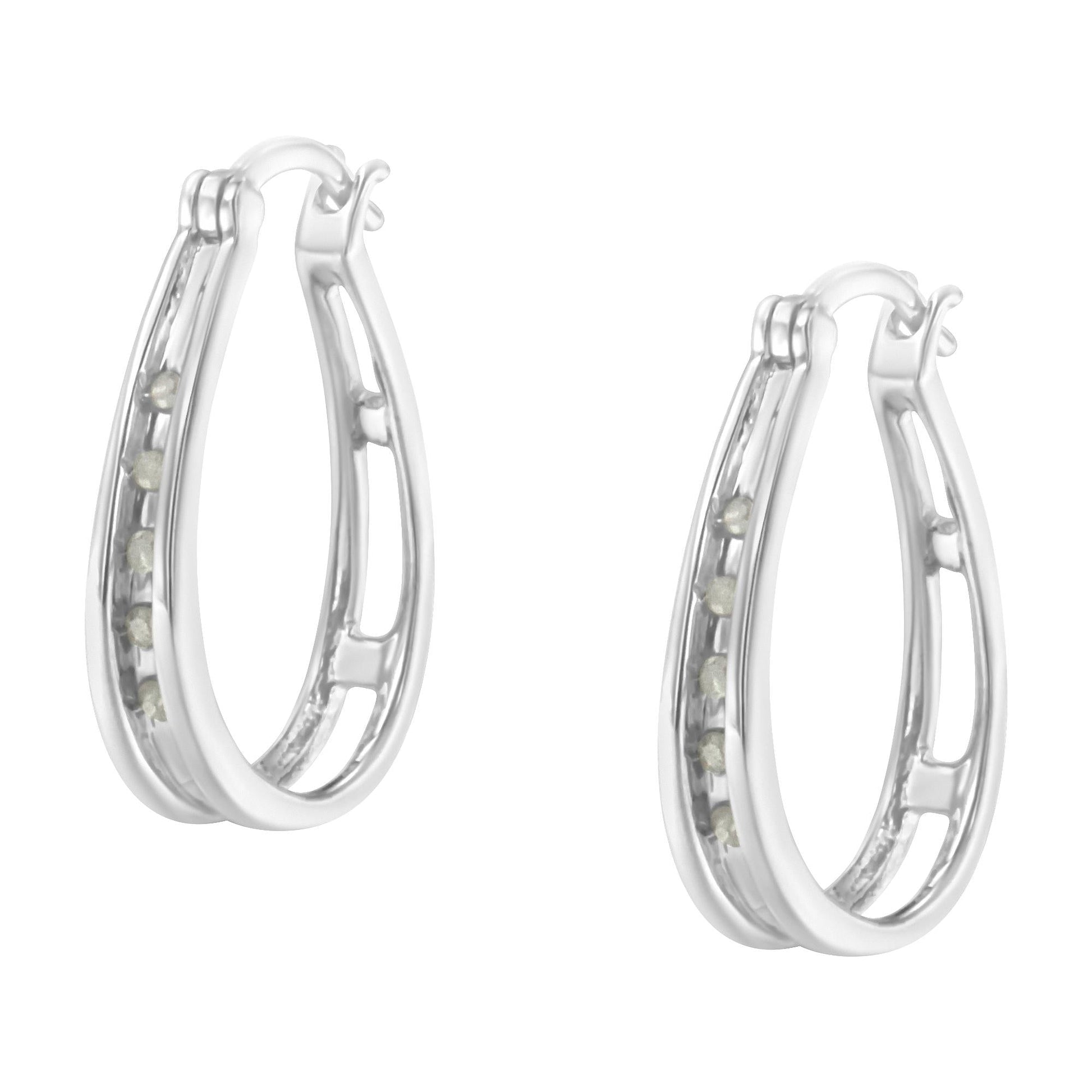 .925 Sterling Silver 1/10 Cttw Diamond Hoop Earrings (I-J Color I3 Clarity)