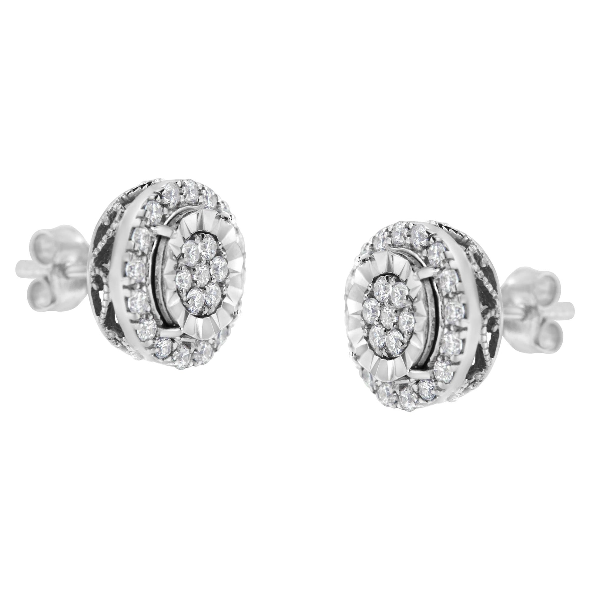 Sterling Silver Diamond Cluster Earrings (1 cttw I-J Color I2-I3 Clarity)