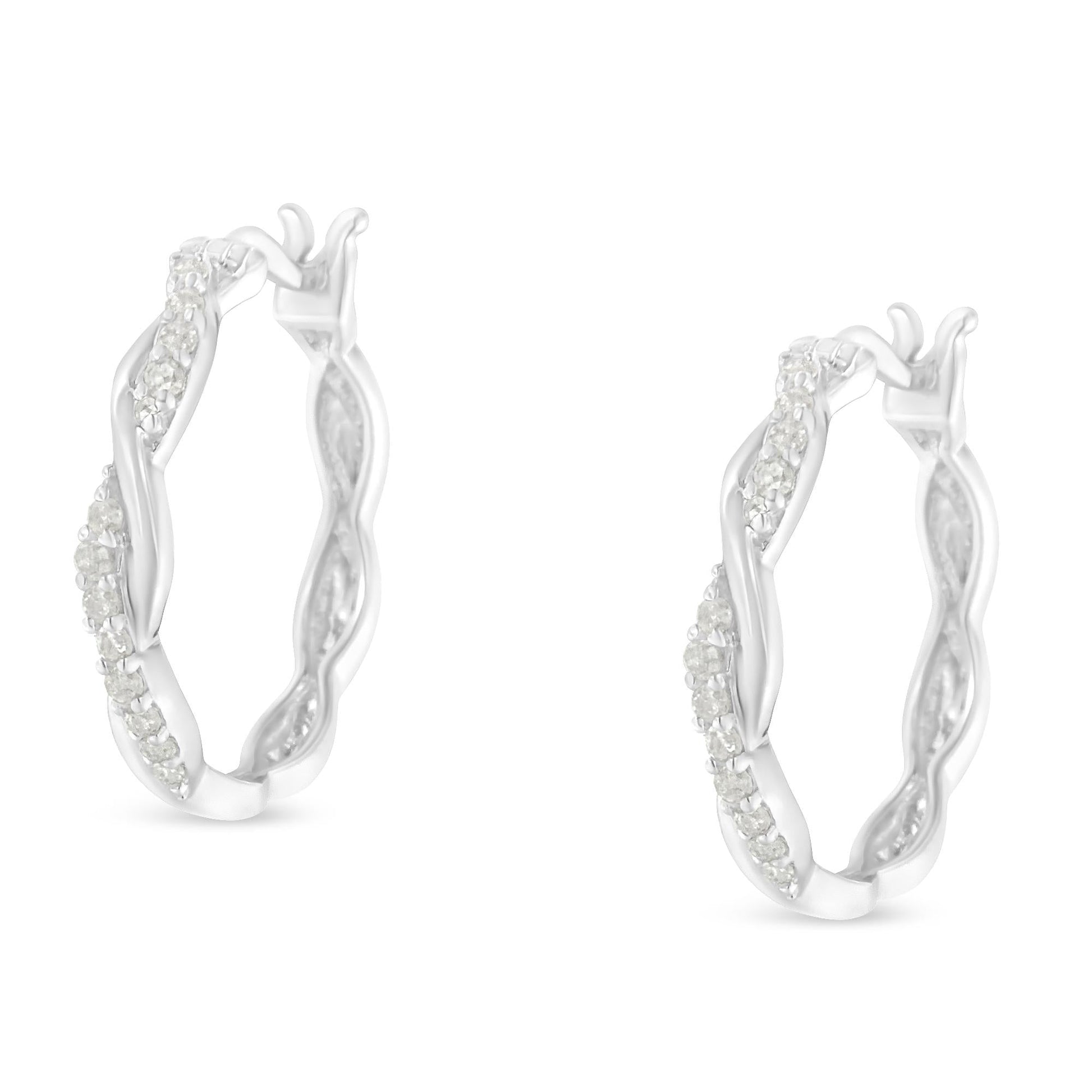 .925 Sterling-Silver 1/4 cttw Pave Set Diamond Twisted Spiral Hoop Earring (I-J