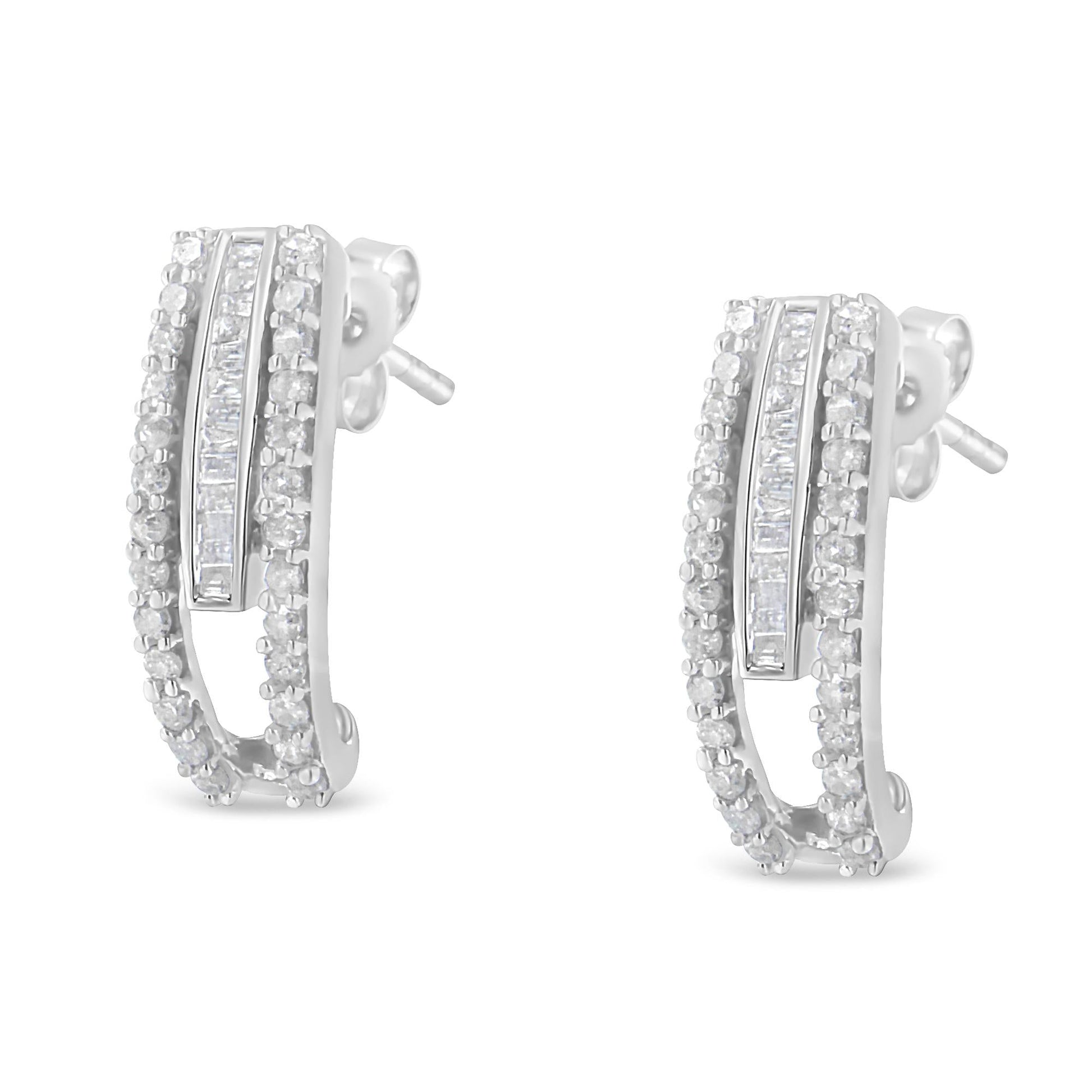 Sterling-Silver Diamond J-Stud Earring (3/4 cttw I-J Color I3 Clarity)