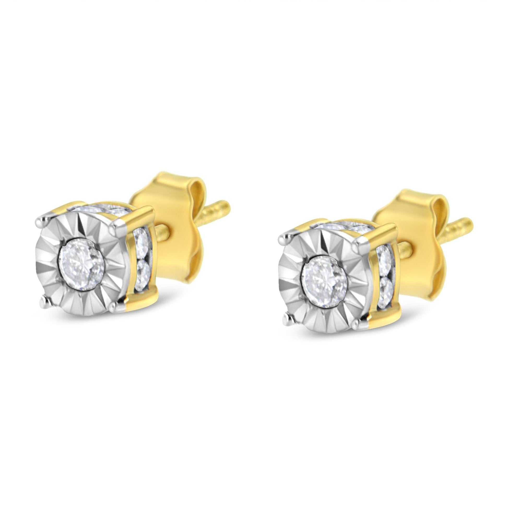 10K Yellow Gold Plated Sterling Silver 1/2 Cttw Miracle Set Diamond Stud