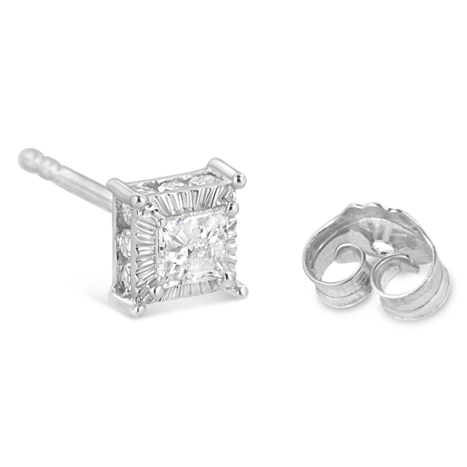 .925 Sterling Silver 1/2 Cttw Princess-cut Diamond Stud Earring (I-J Color